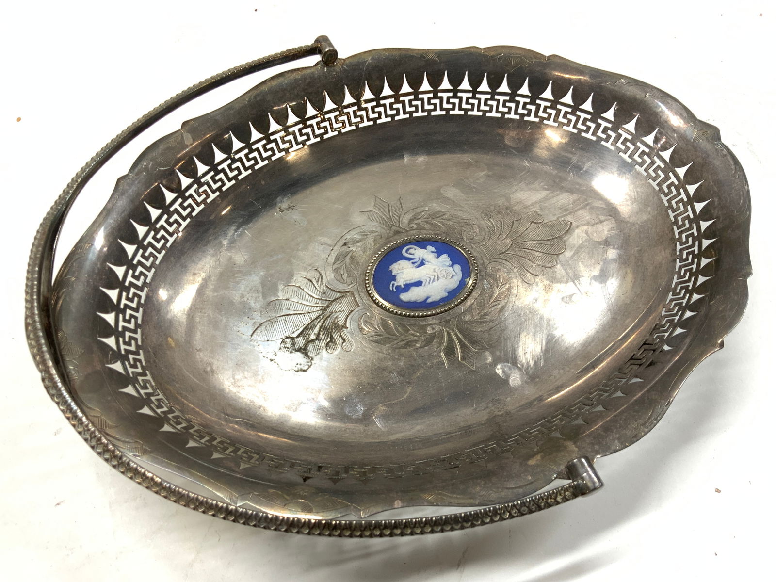 Antq Hallmarked Silver Plated Tray w/ Jasperware (1 of 12)