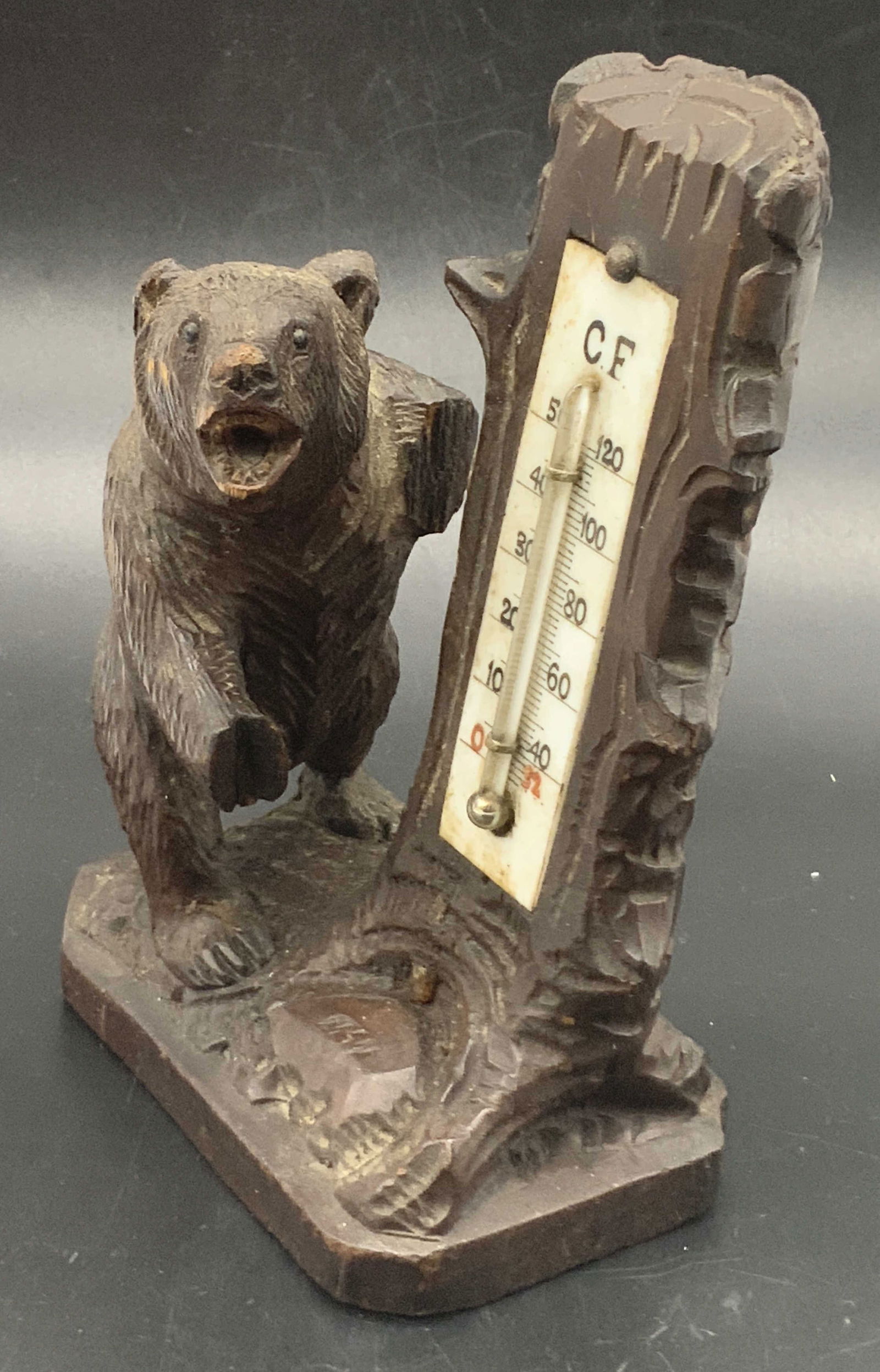 Vntg Handcrafted Wooden Bear Figural Thermometer (1 of 10)