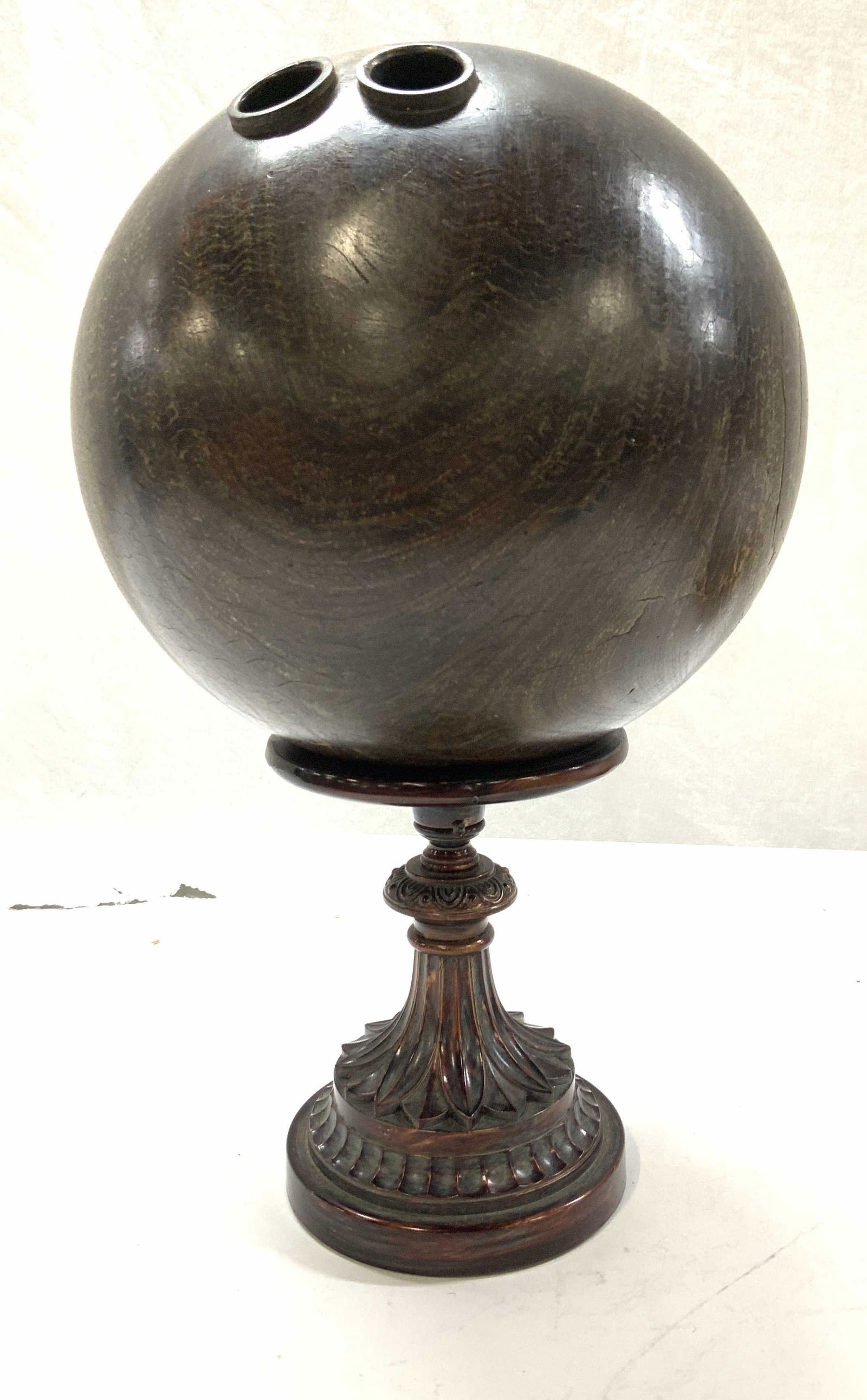 Antique Wooden Bowling Ball on Stand, 2 (1 of 9)