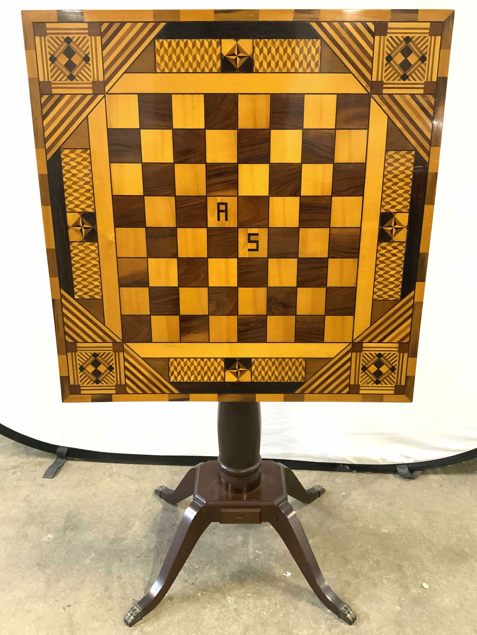 Monogrammed Custom Made Inlaid Wood Chess Table (1 of 10)