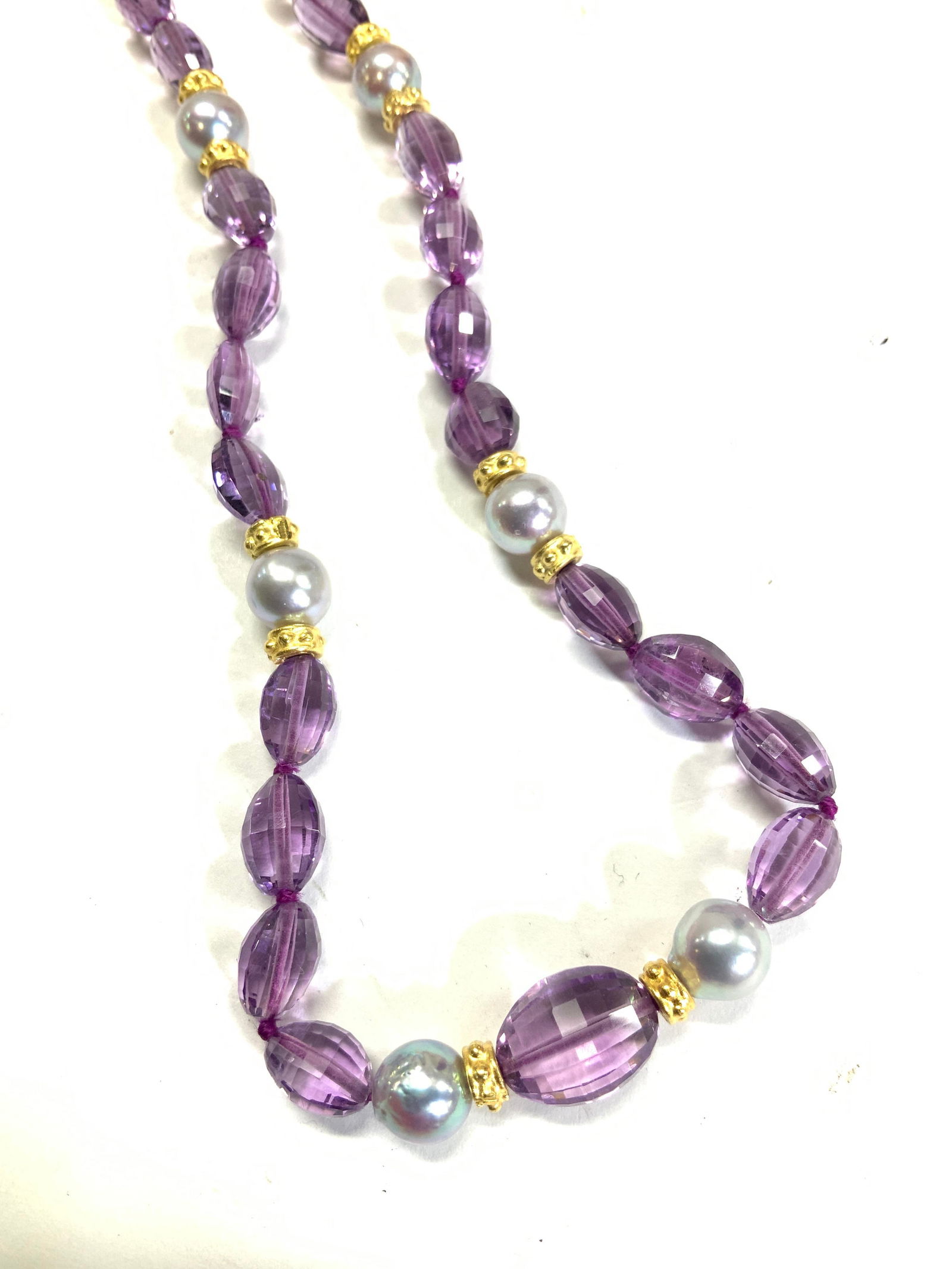 Amethyst & Pearl 18K Gold Necklace, 22.3g (1 of 10)