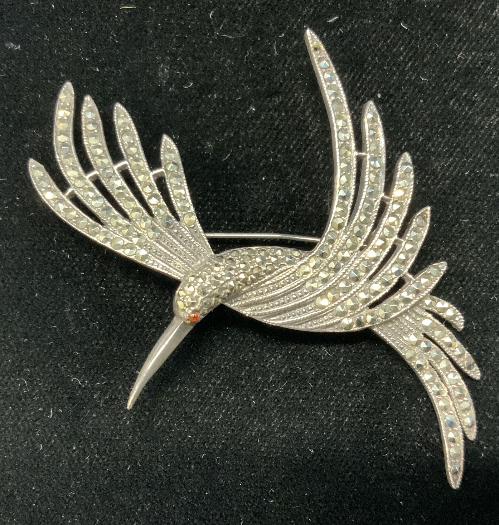 Sterling Silver Marcasite Hummingbird Brooch Pin (1 of 7)