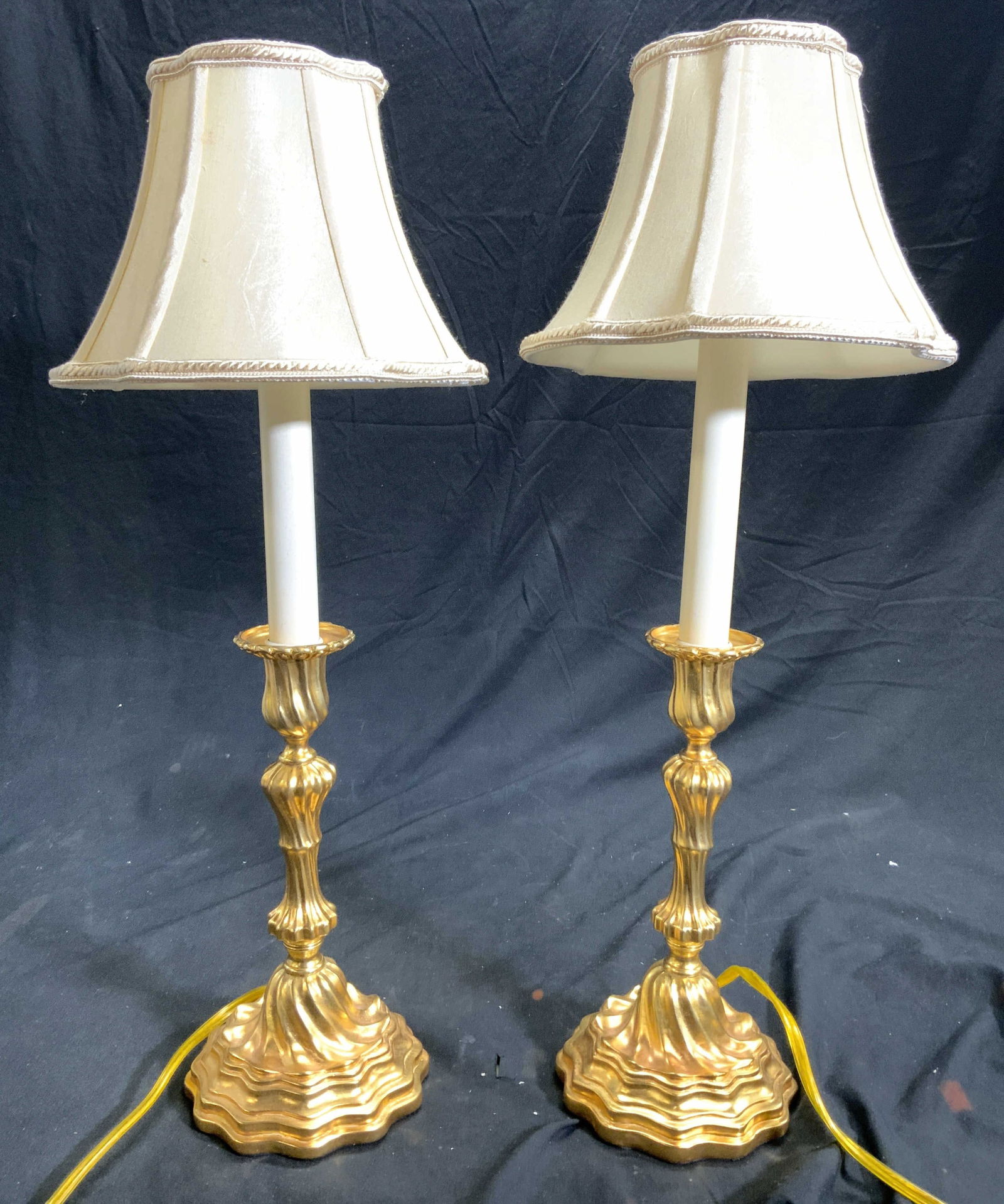 Pr Gilt Metal Candlestick Form Table Lamps (1 of 9)