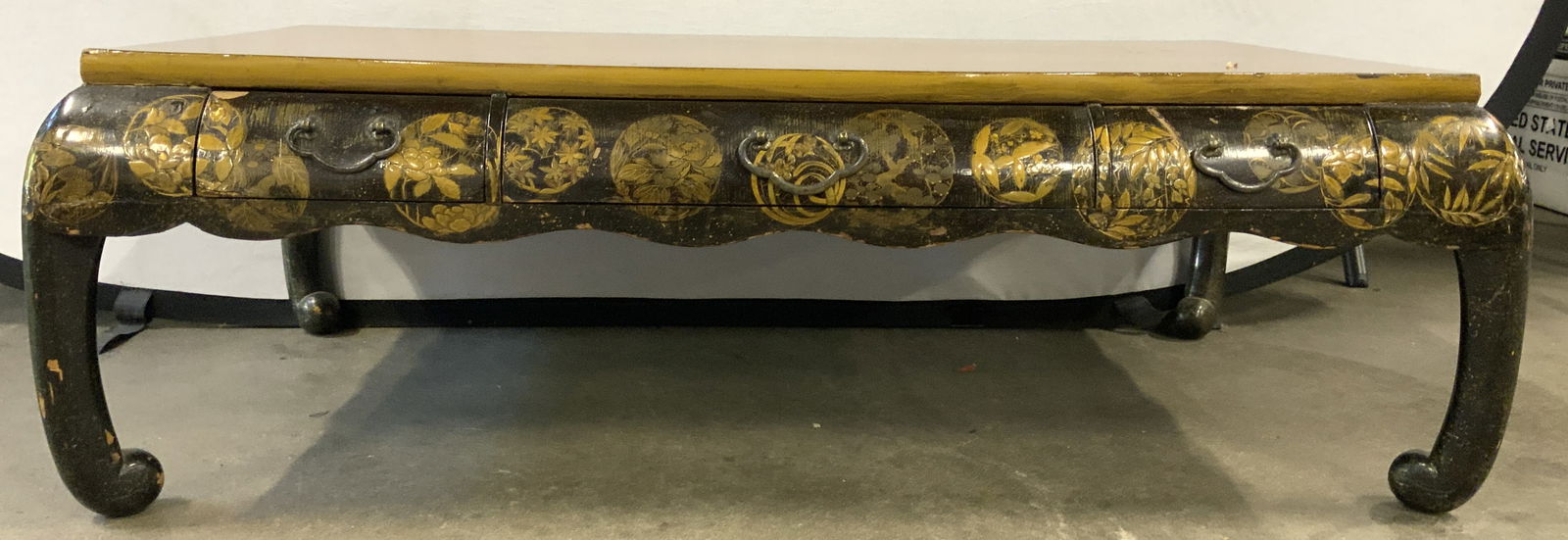 Vntg Lacq Asian Chow Foot Coffee Table W Drawers (1 of 10)