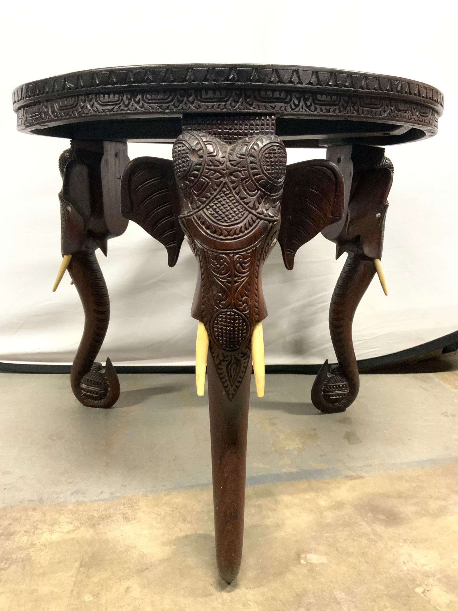 Antq Anglo Indian Wooden Elephant Side Table (1 of 10)