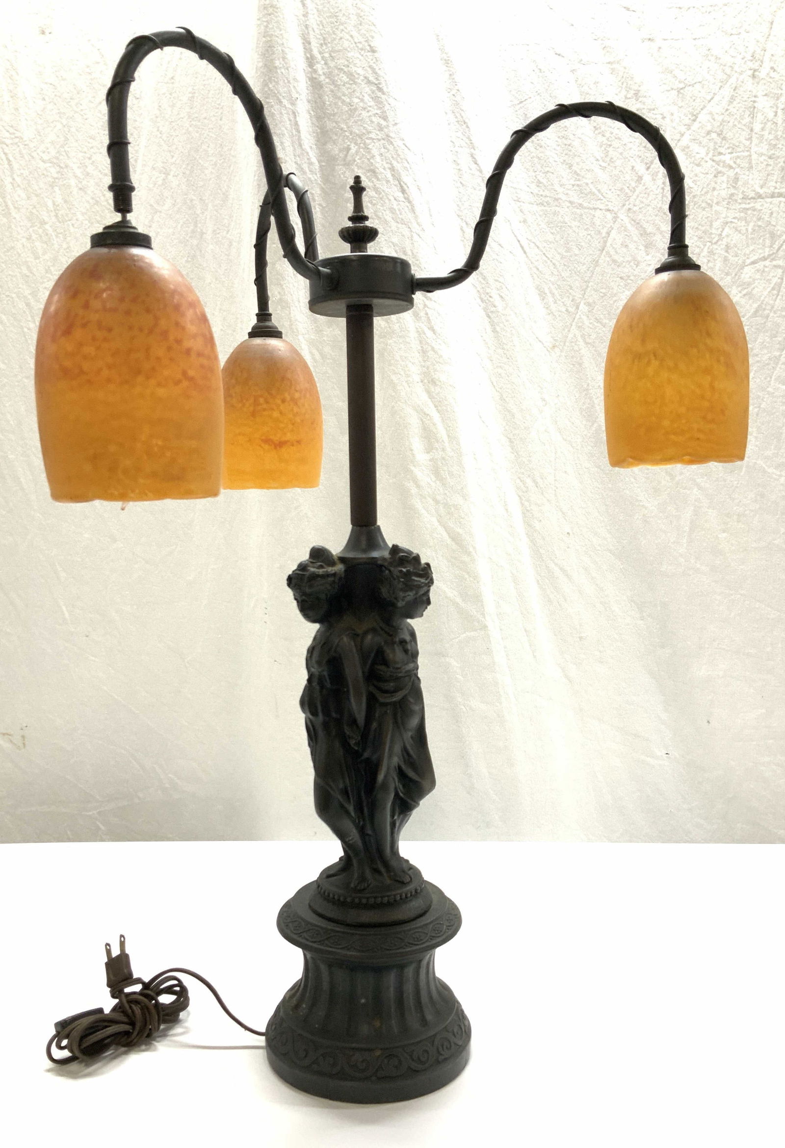 Delatte Nancy Sgn Cameo Glass 3 Arm Lamp, France (1 of 15)