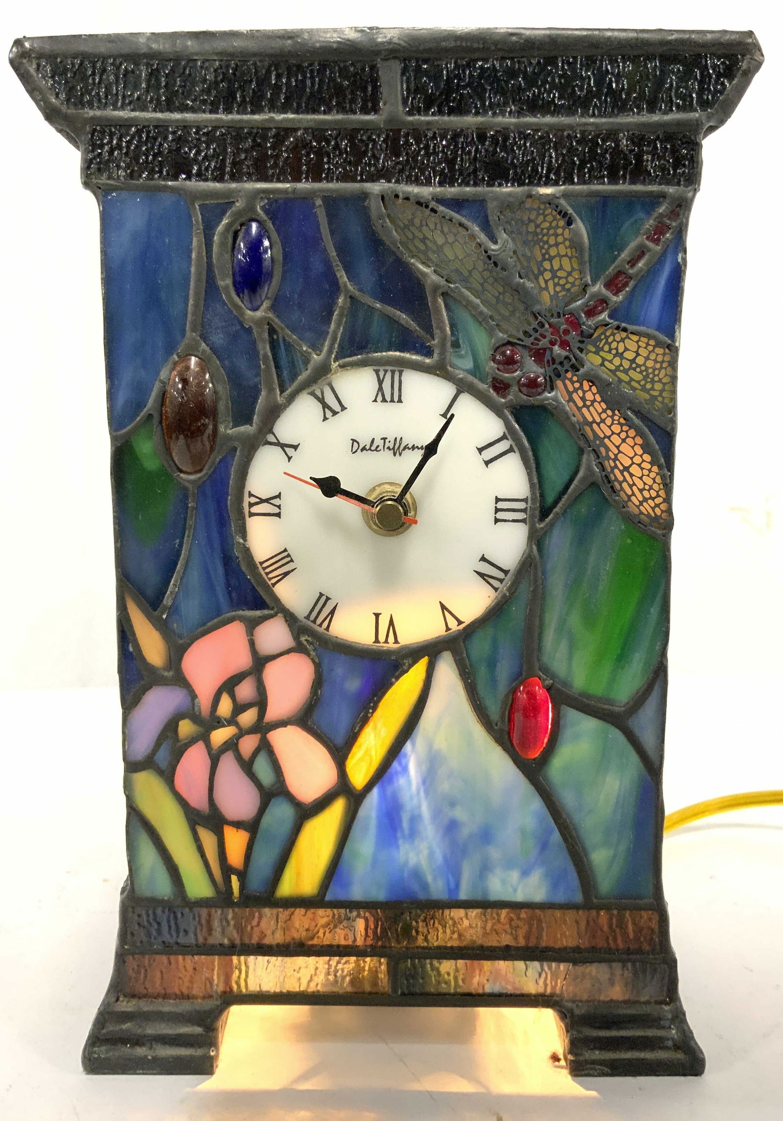 DALE TIFFANY Stained Glass Light Up Mantel Clock (1 of 8)