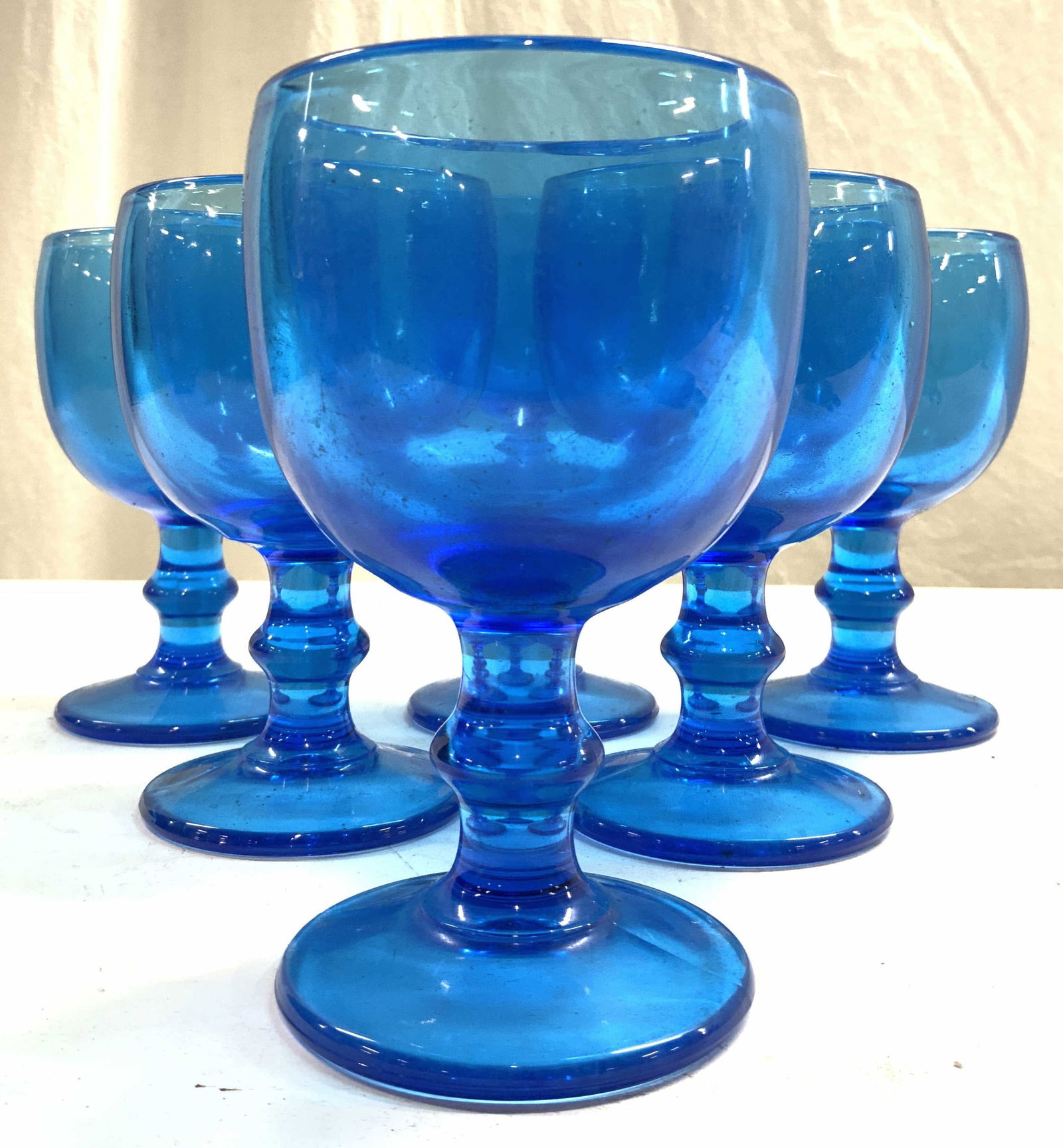 Set 6 Aqua Art Glass Goblets Vessels Stemware (1 of 7)
