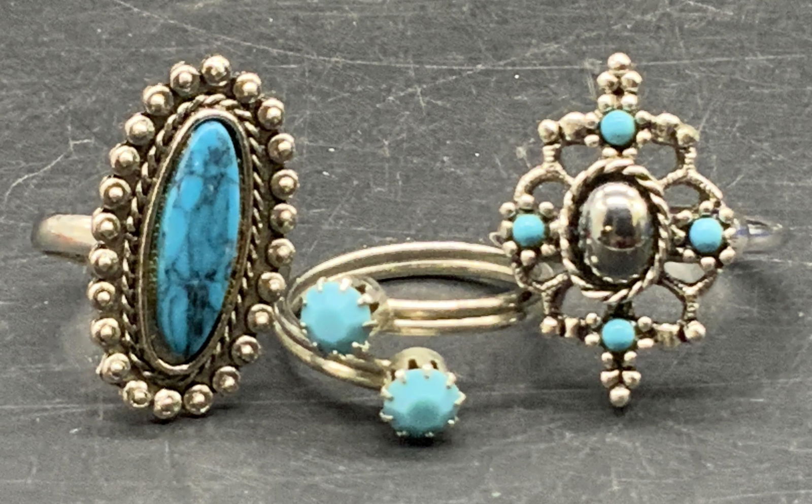 Lot 3 Turquoise Style Silver Tn Metal Rings, Avon+ (1 of 8)