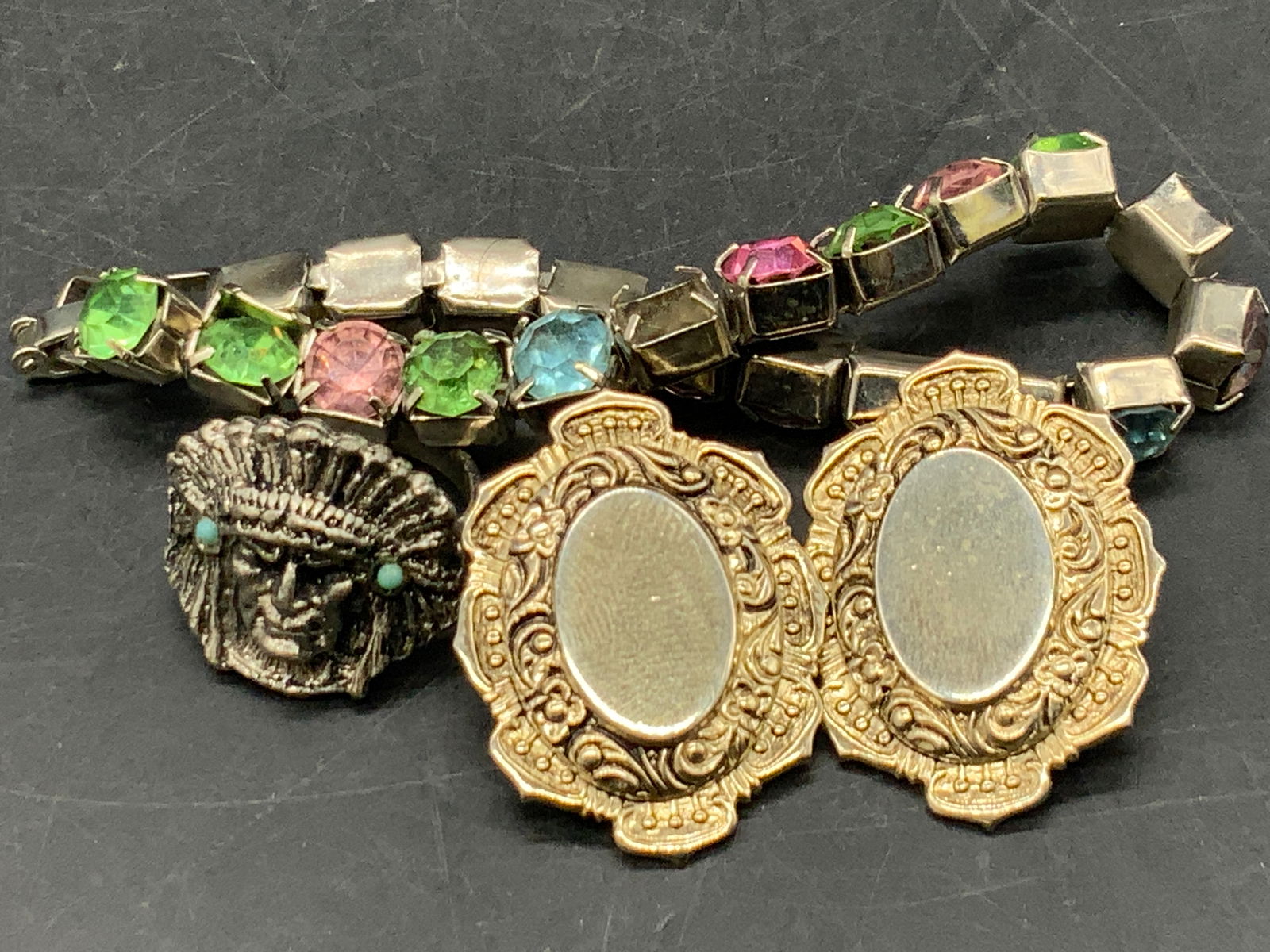 3 Crystal Bracelet, Figural Ring & ClipOn Earrings (1 of 8)