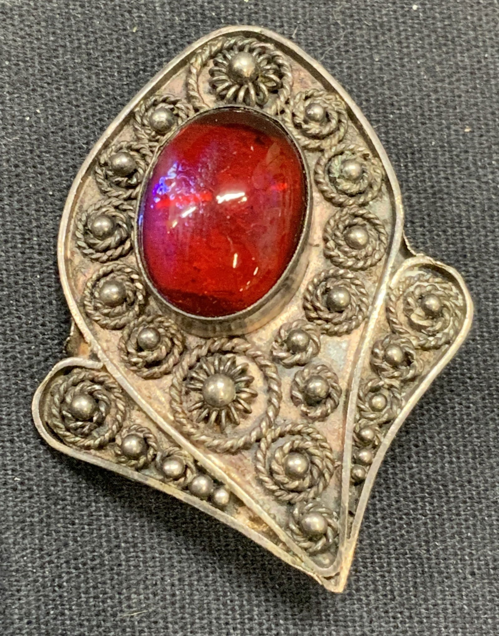 Sterling Silver Red Cabochon Brooch, Israel (1 of 6)