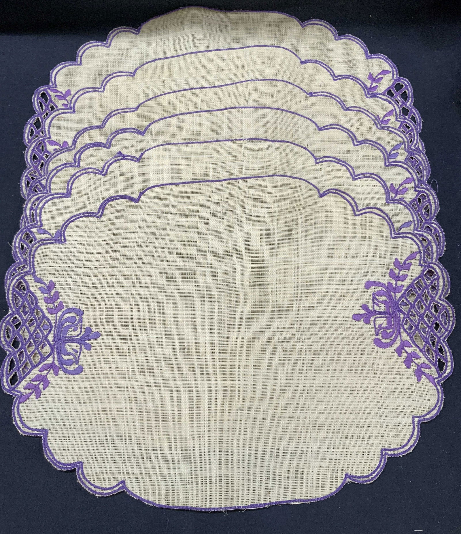 Set 6 Woven Rattan & Embroidered Table Mats (1 of 8)