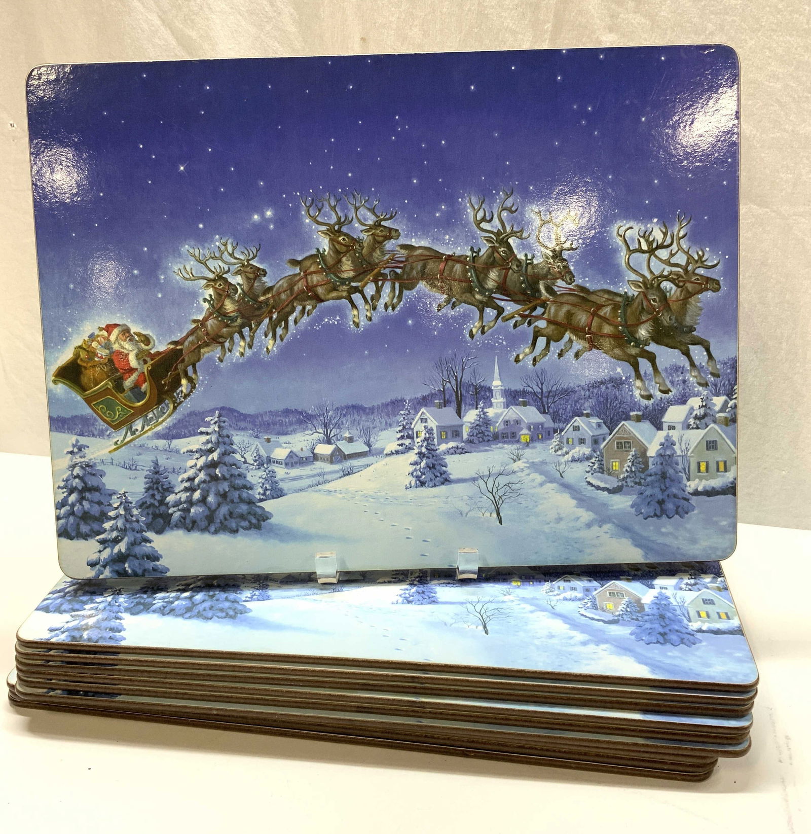 Set 12 Pottery Barn Santa & Reindeer Placemats (1 of 6)