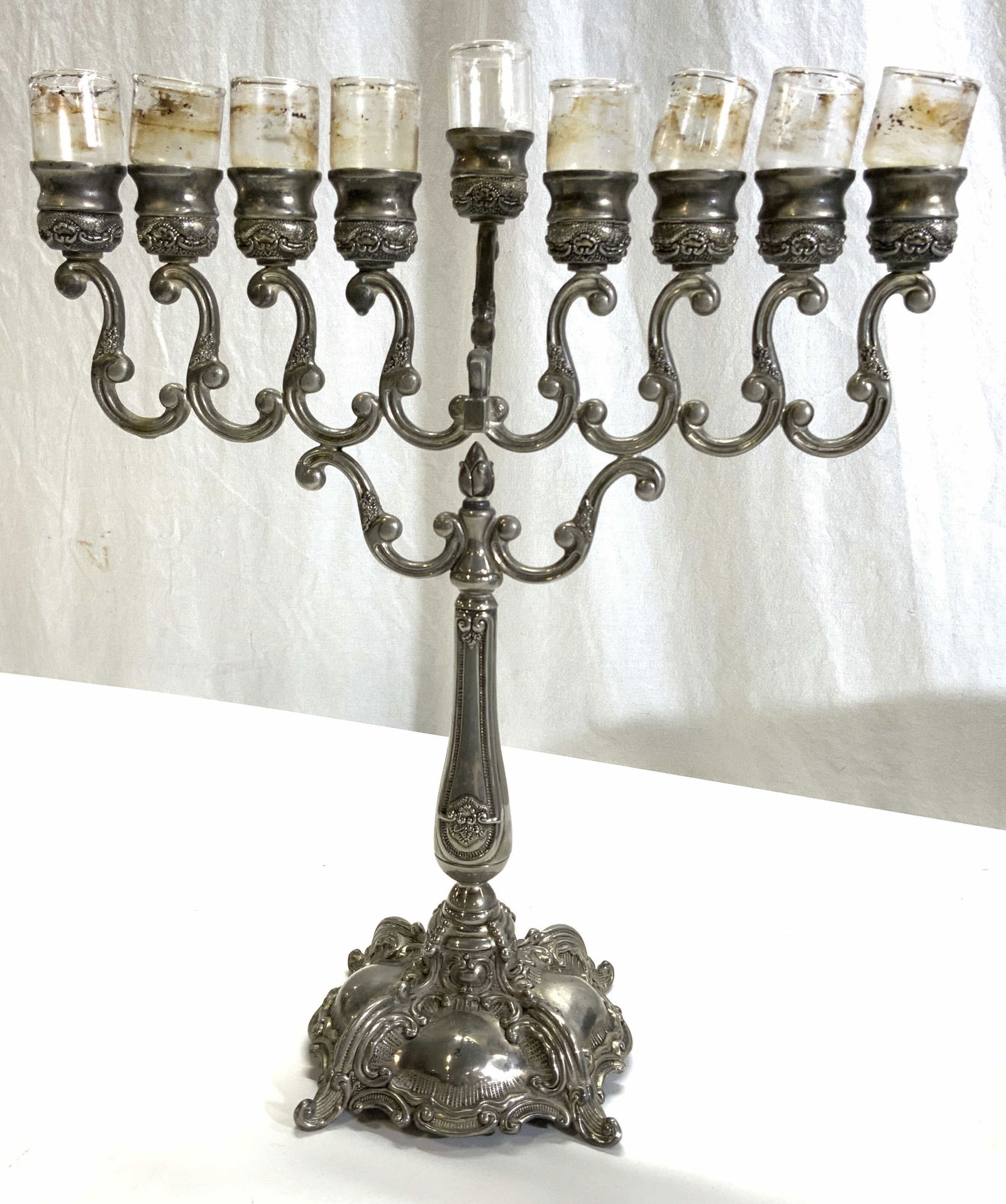 Silver Plate Menorah w 9 Glass Candle Inserts (1 of 7)