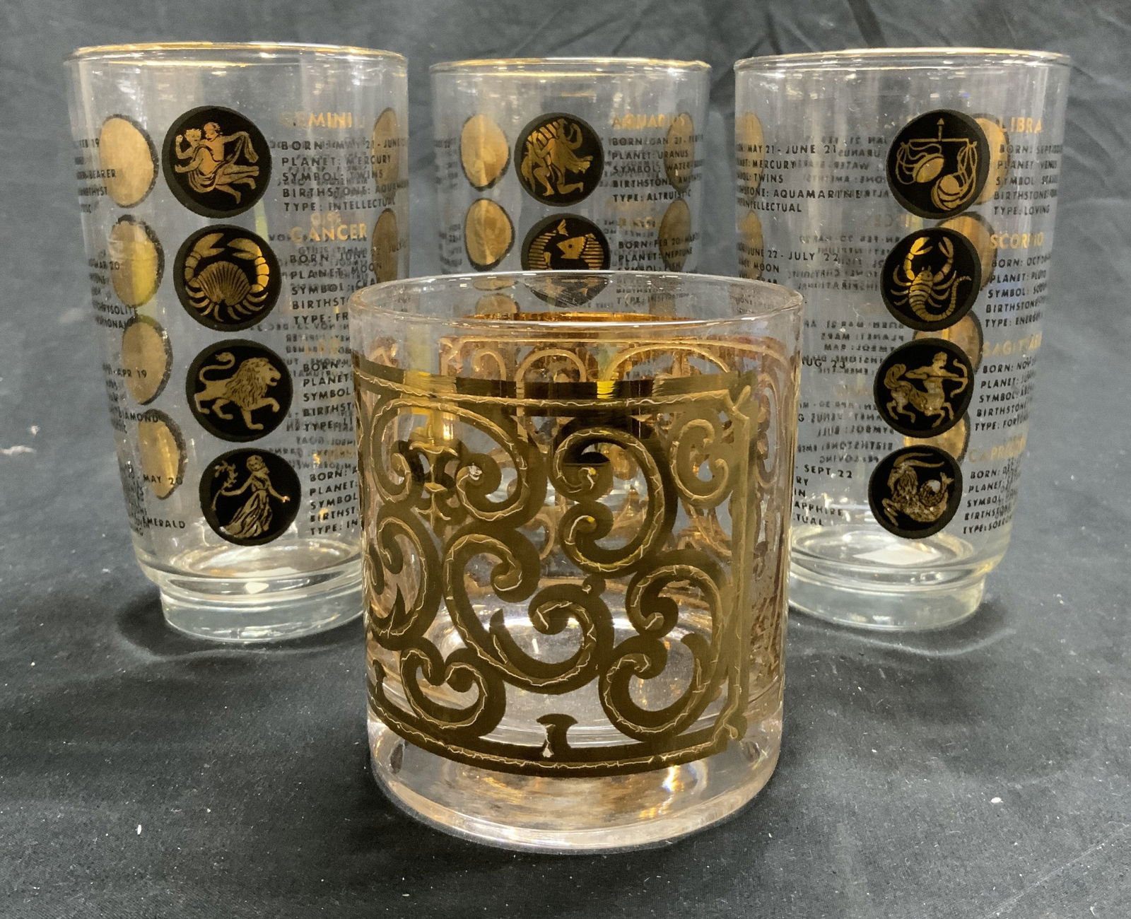 GEORGES BRIARD Lot 4 Lowball Glass & Zodiac Cups (1 of 7)