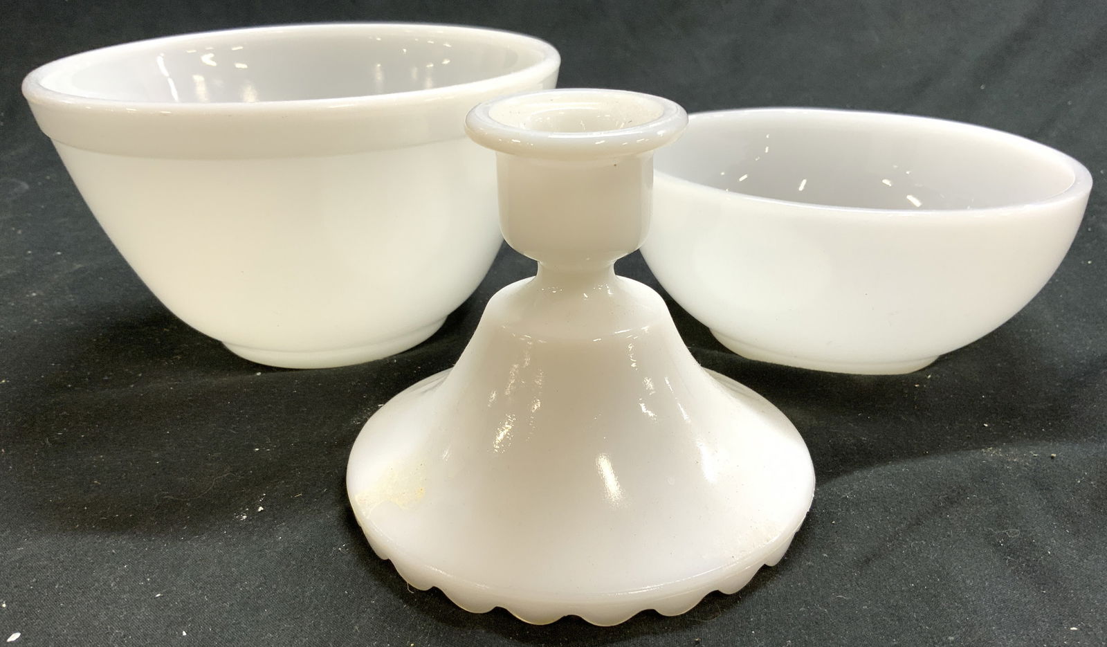 Lot 3 Milk Glass Vessels & Candlestick (1 of 7)