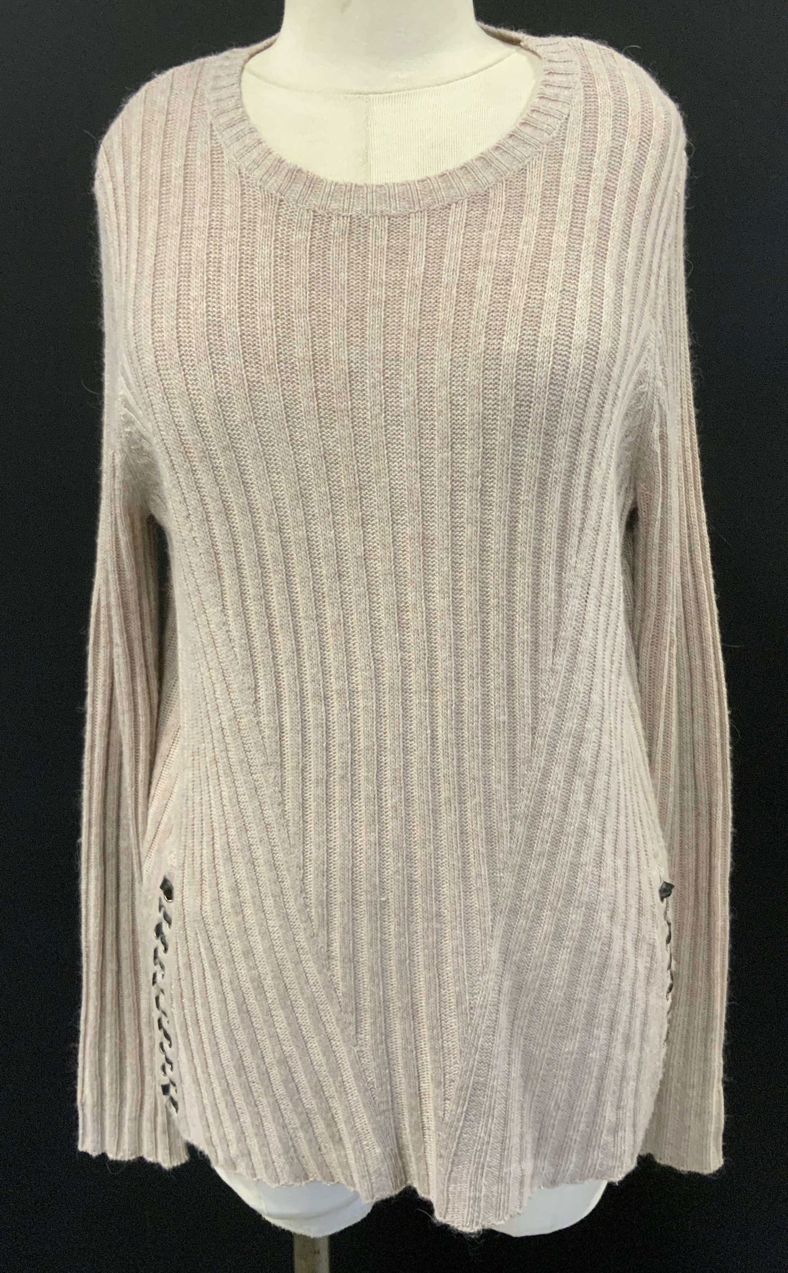 Taupe Long Length Ribbed Knit Sweater (1 of 6)