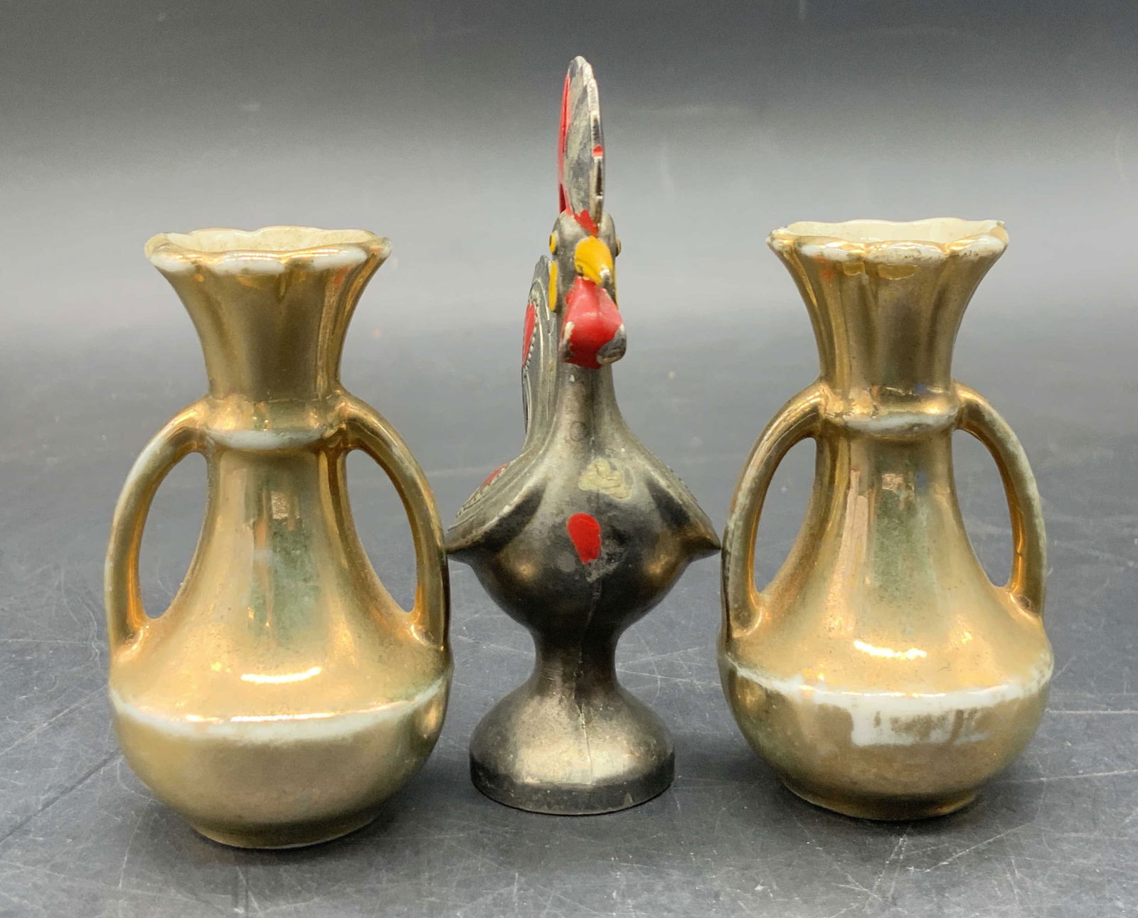 Lot 3 Vintage Rooster Figural & Gilt Ceramic Vases (1 of 7)
