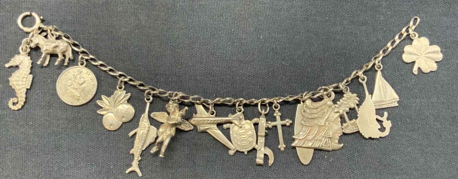 Sterling Silver Charm Bracelet, W 15 Charms (1 of 8)