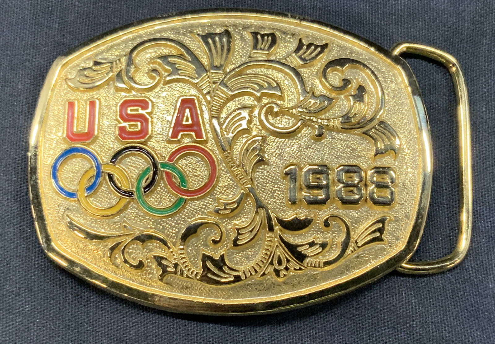 1988 Vntg Gilt Metal USA Olympics Belt Buckle (1 of 5)