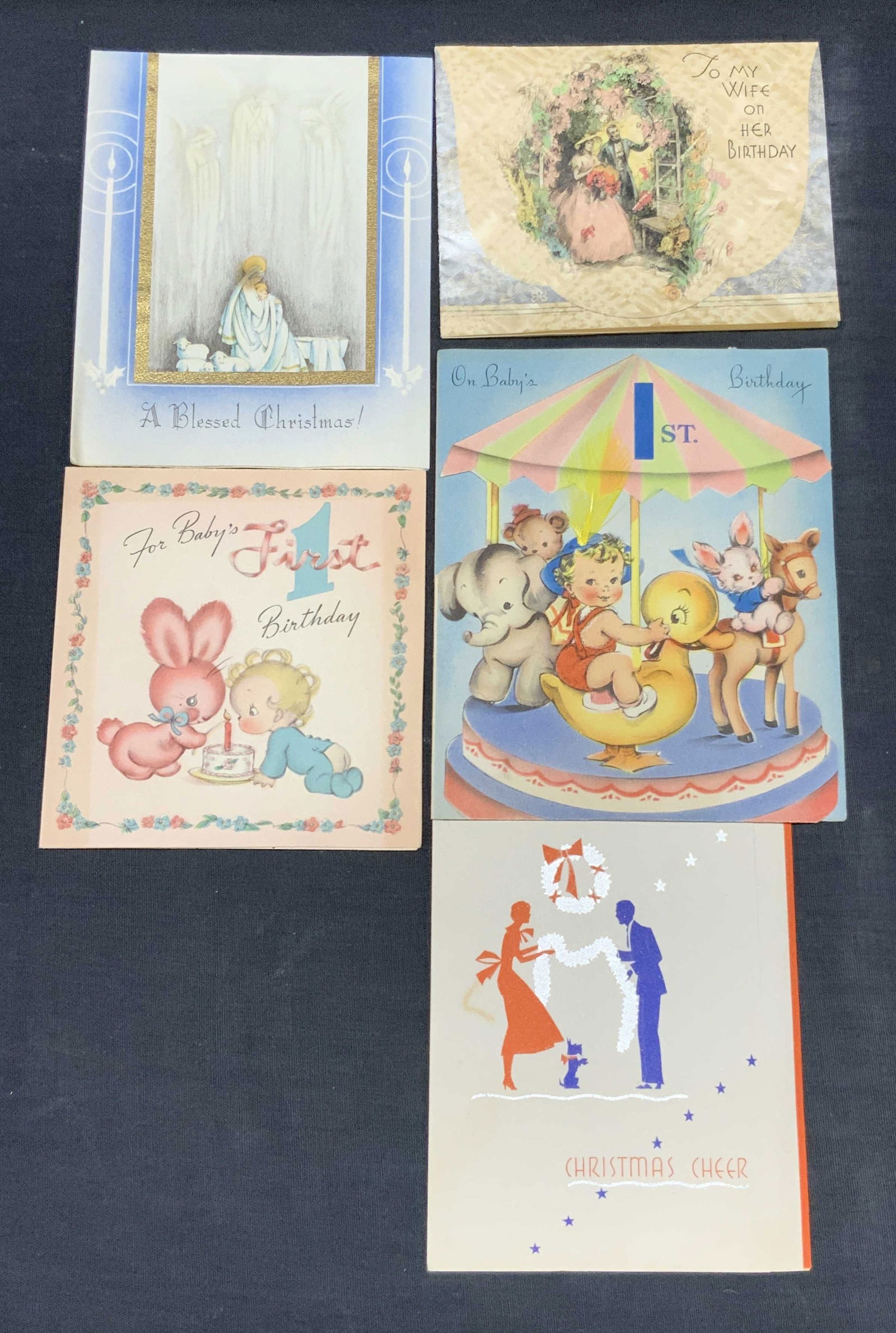 Lot 5 Vntg Holiday & Birthday Cards, C.1930s (1 of 8)