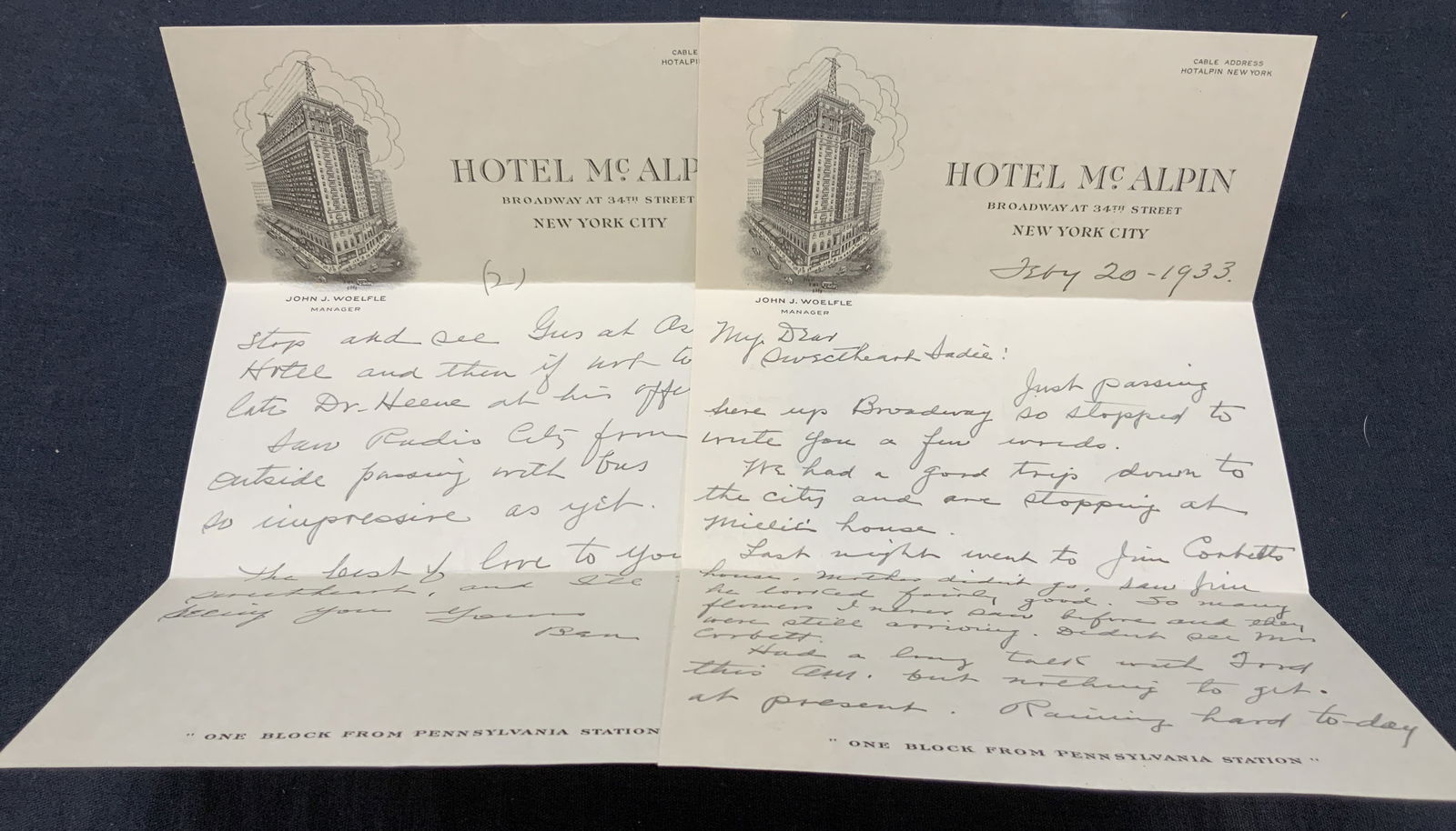 Hotel Mc Aplin 1933 Hand Written Letter (1 of 6)
