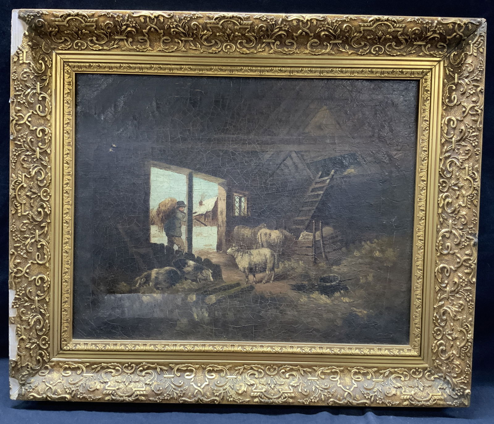 Signed Antique Sheep Oil Painting On Canvas (1 of 12)