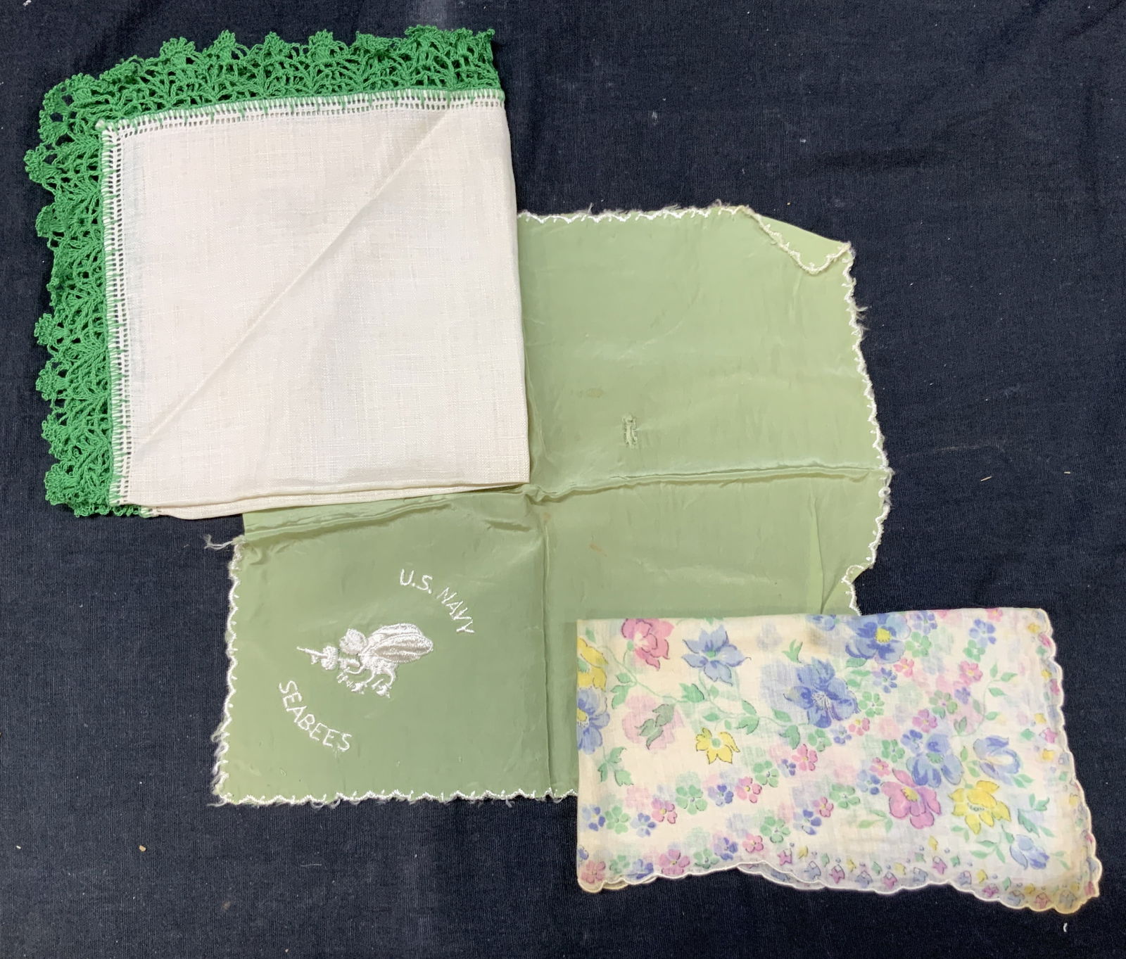 Lot 3 Linen & Silk & Seabees Handkerchiefs (1 of 8)