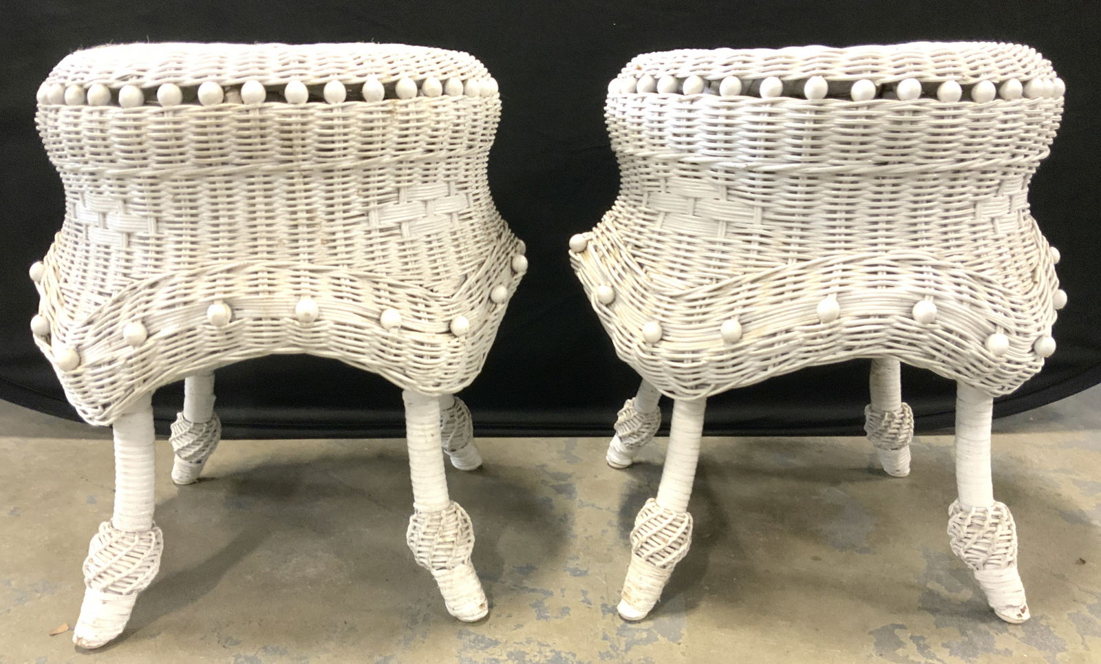 Vintage Pair Wicker Stools White (1 of 8)