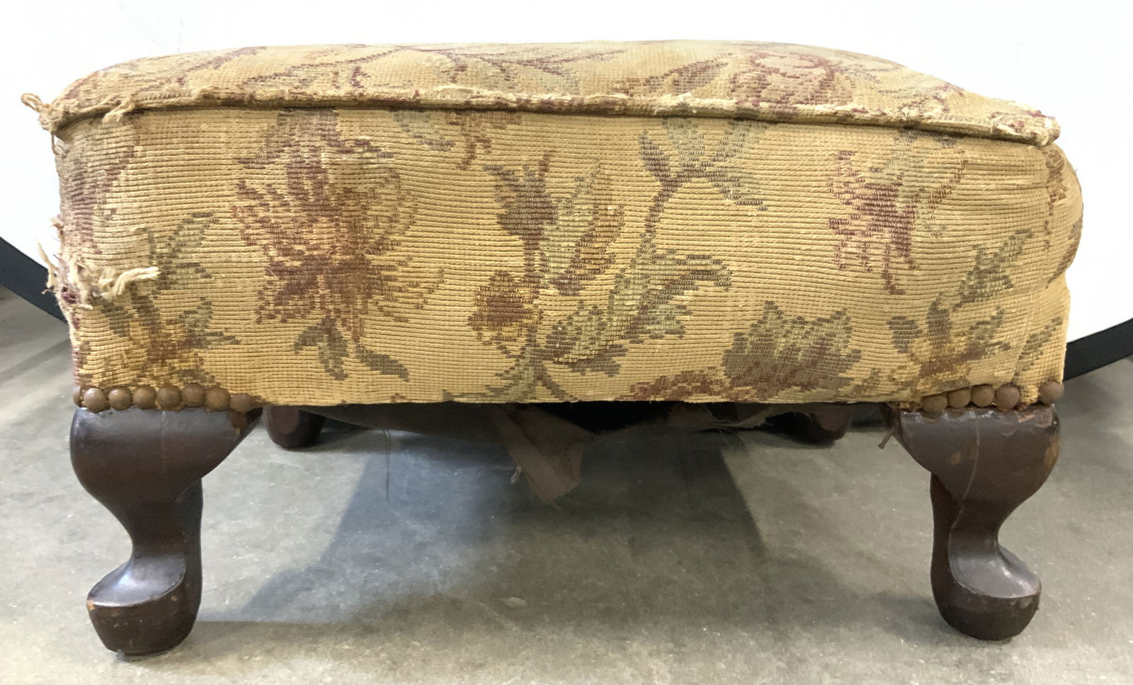 Antq Queen Anne Style Needlepoint Footstool (1 of 7)