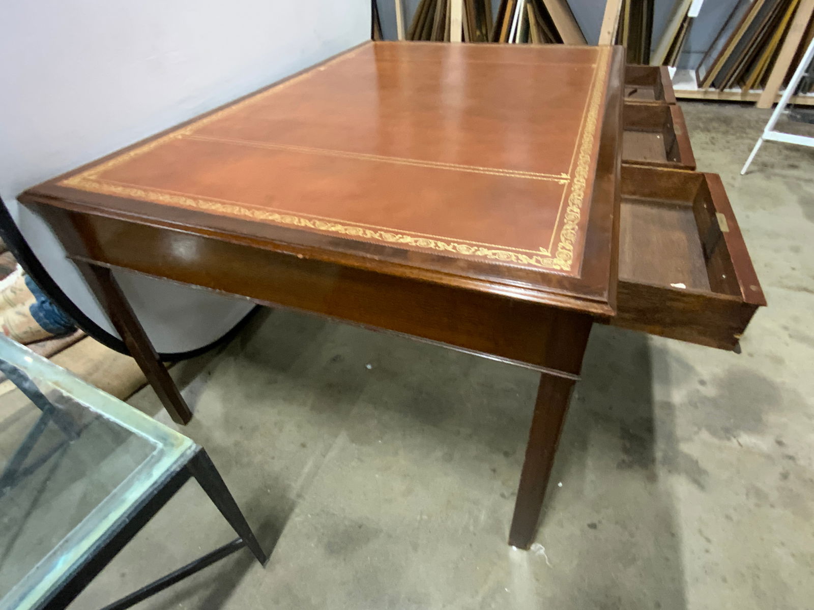 Vintage Leather Topped Writing Desk W/ Drawers (1 of 15)
