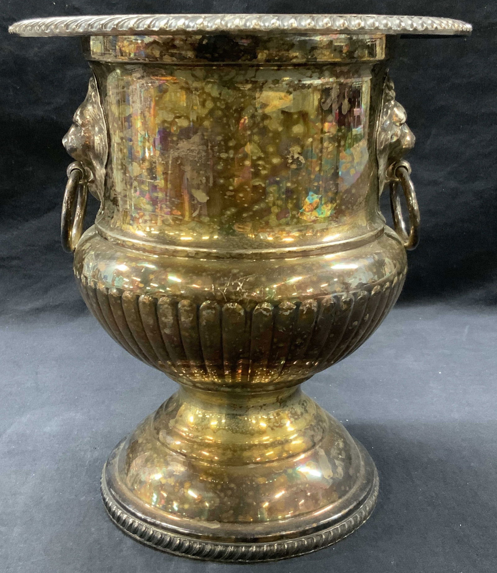 Crescent Vntg Lion Head Silver Plate Footed Urn (1 of 8)