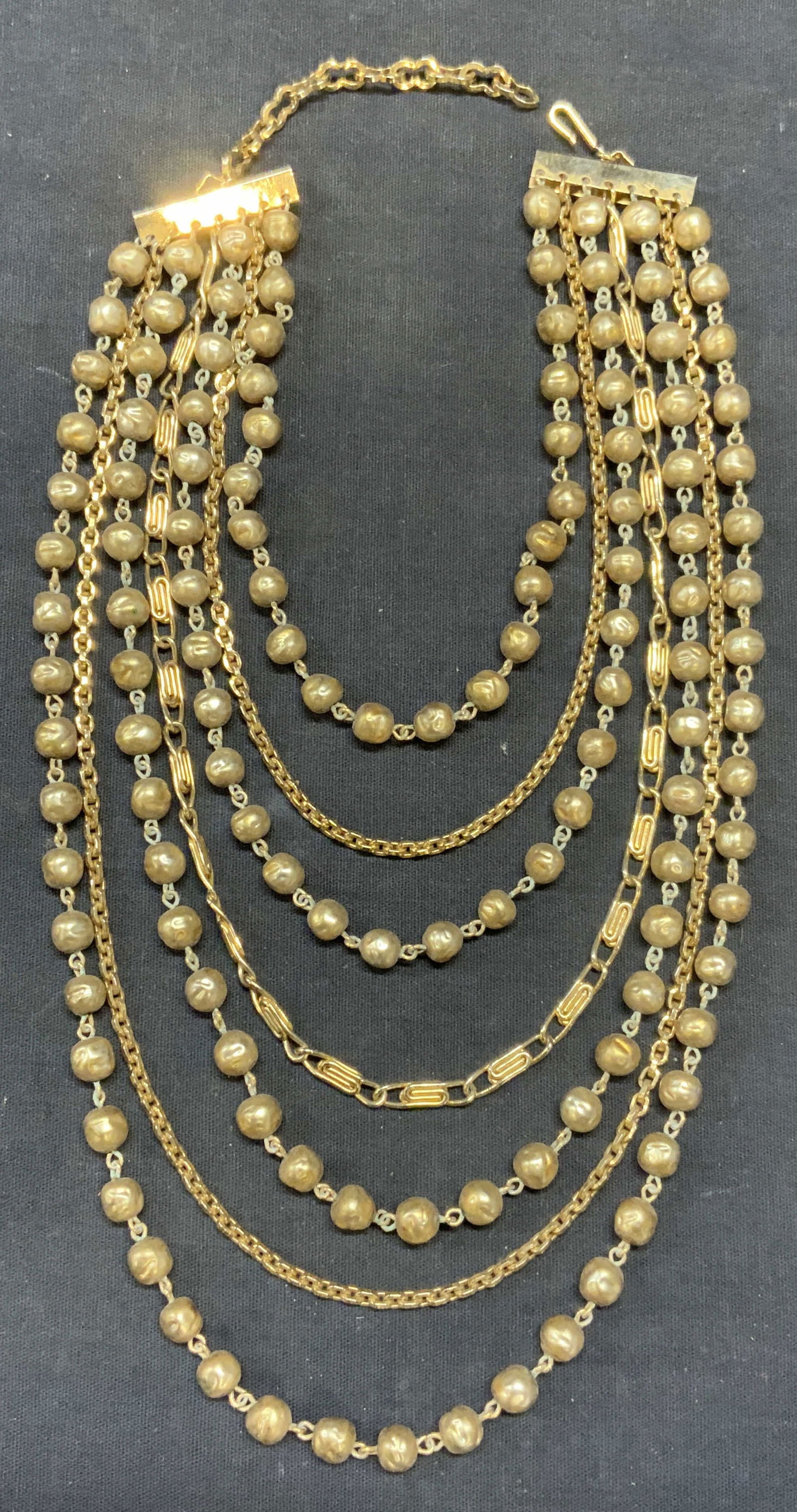 Gold Tone Faux Pearl Multi Strand Necklace (1 of 6)