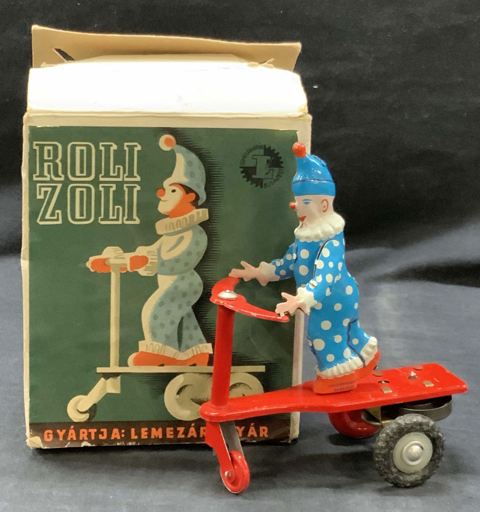 Vntg Roli Zola German Clown Tin Toy, Org. Box (1 of 7)