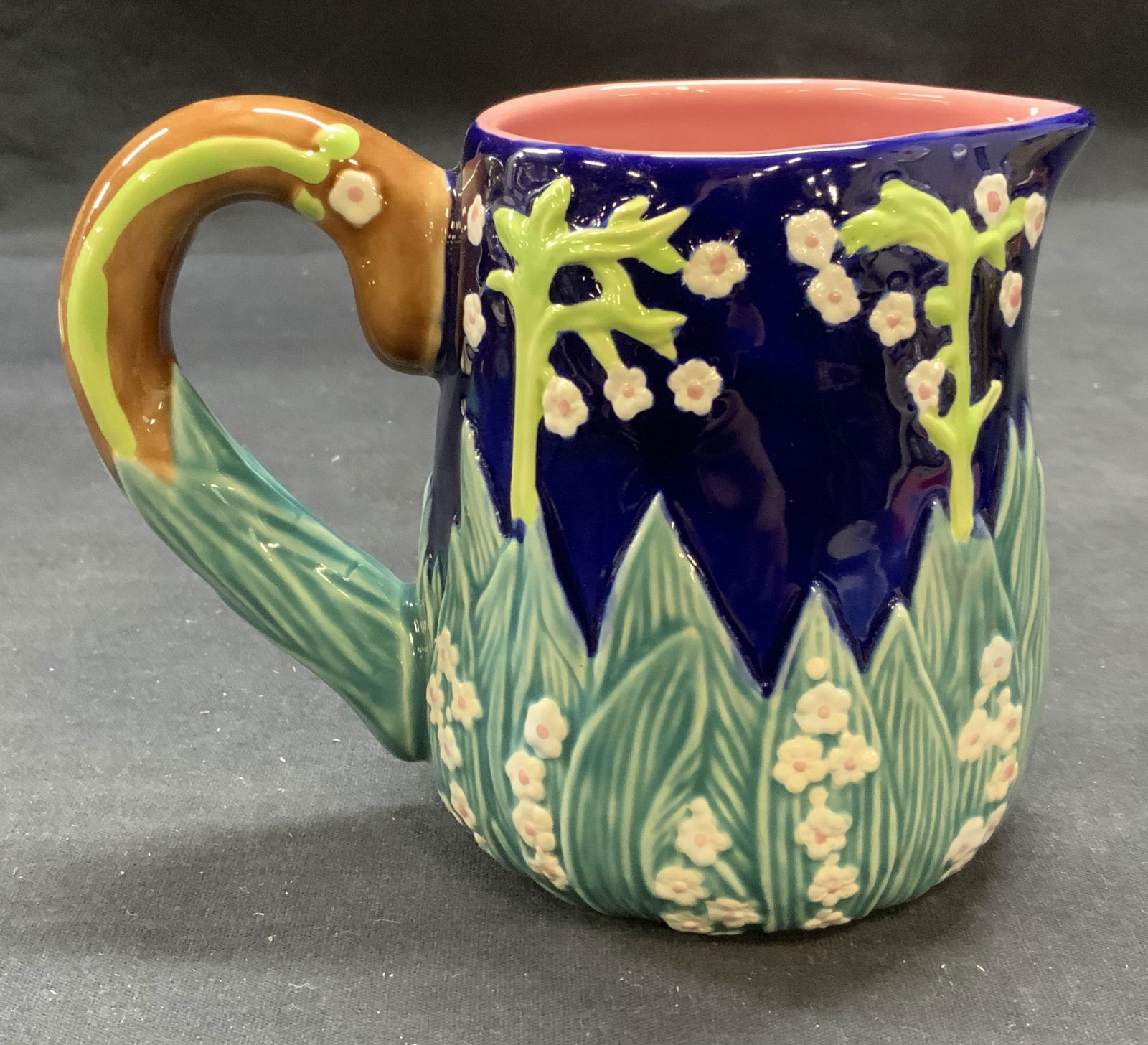 Vintage Blue Ceramic Floral Pitcher (1 of 6)