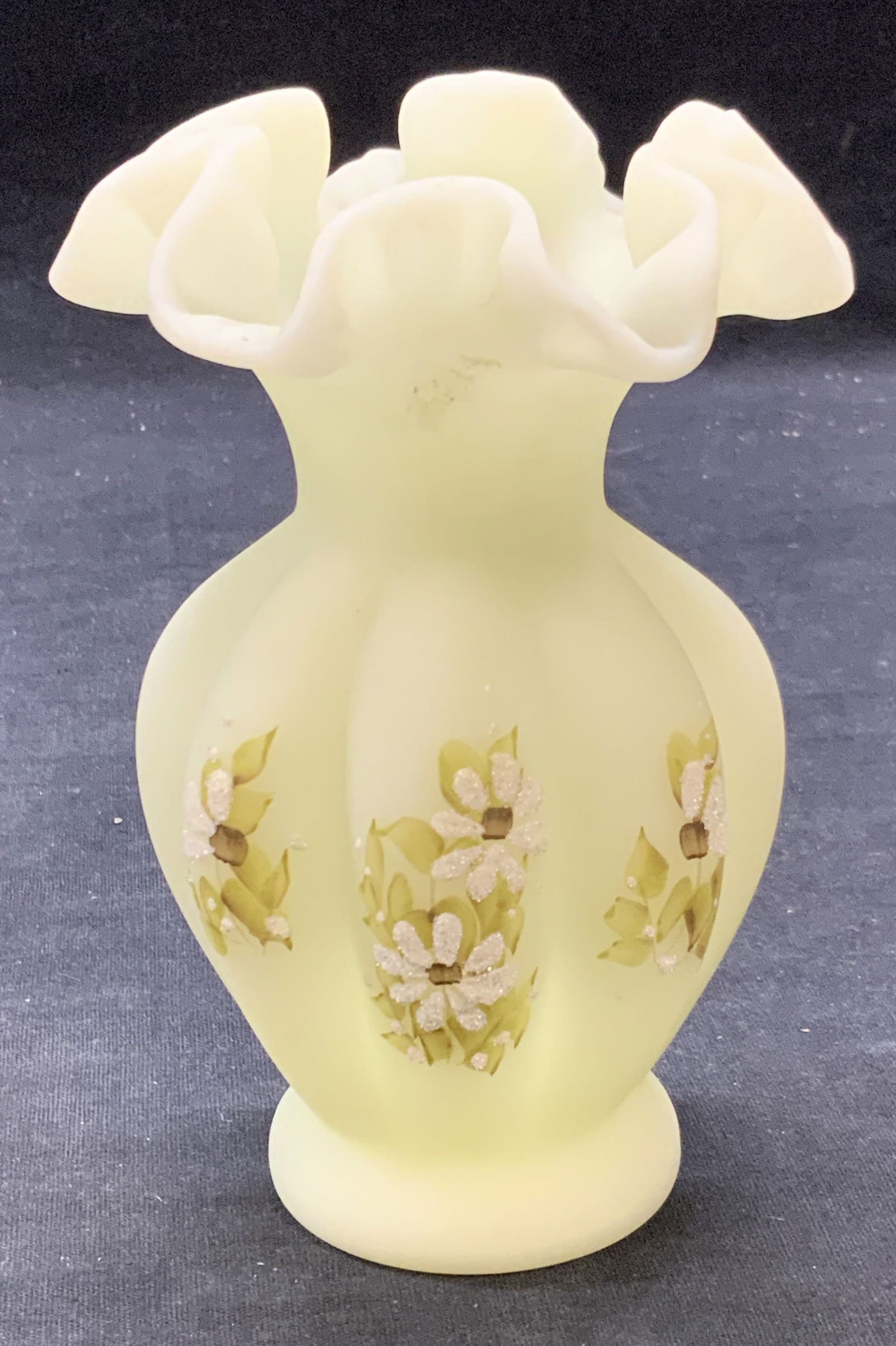 Vintage Signed Yellow Satin Glass Vase (1 of 8)