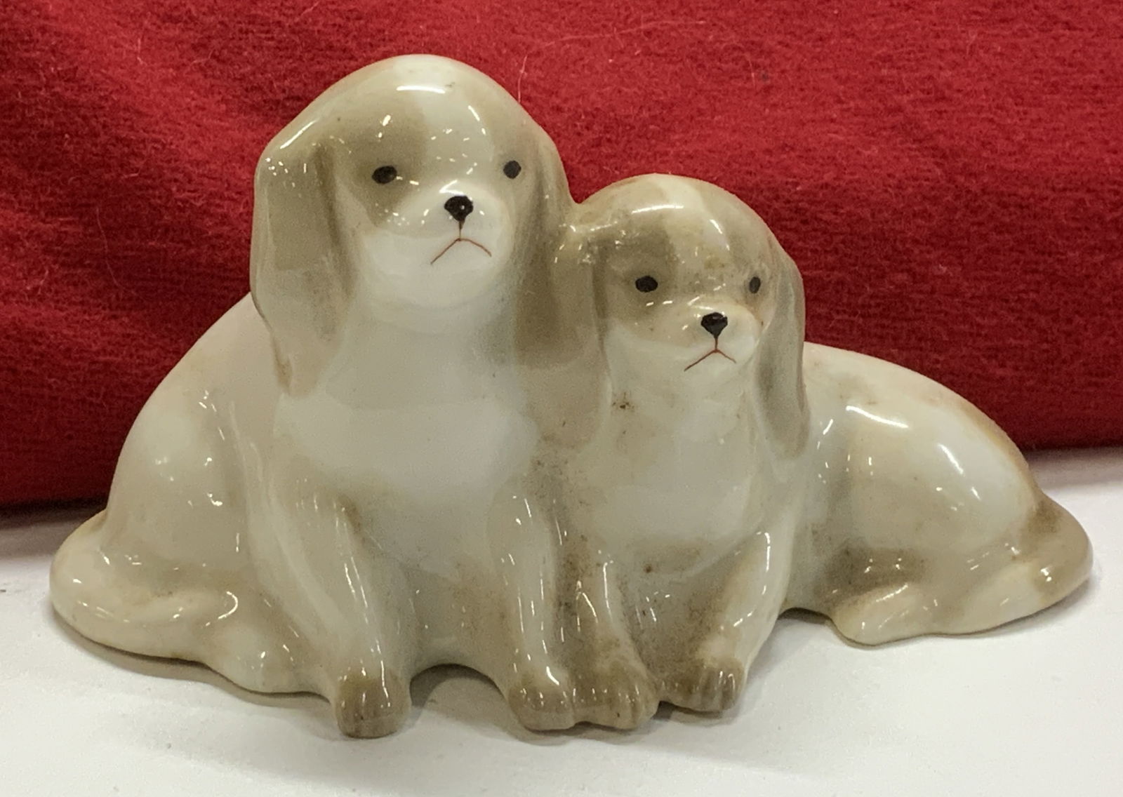 Pair Painted Porcelain Puppies Figural, Spain (1 of 6)