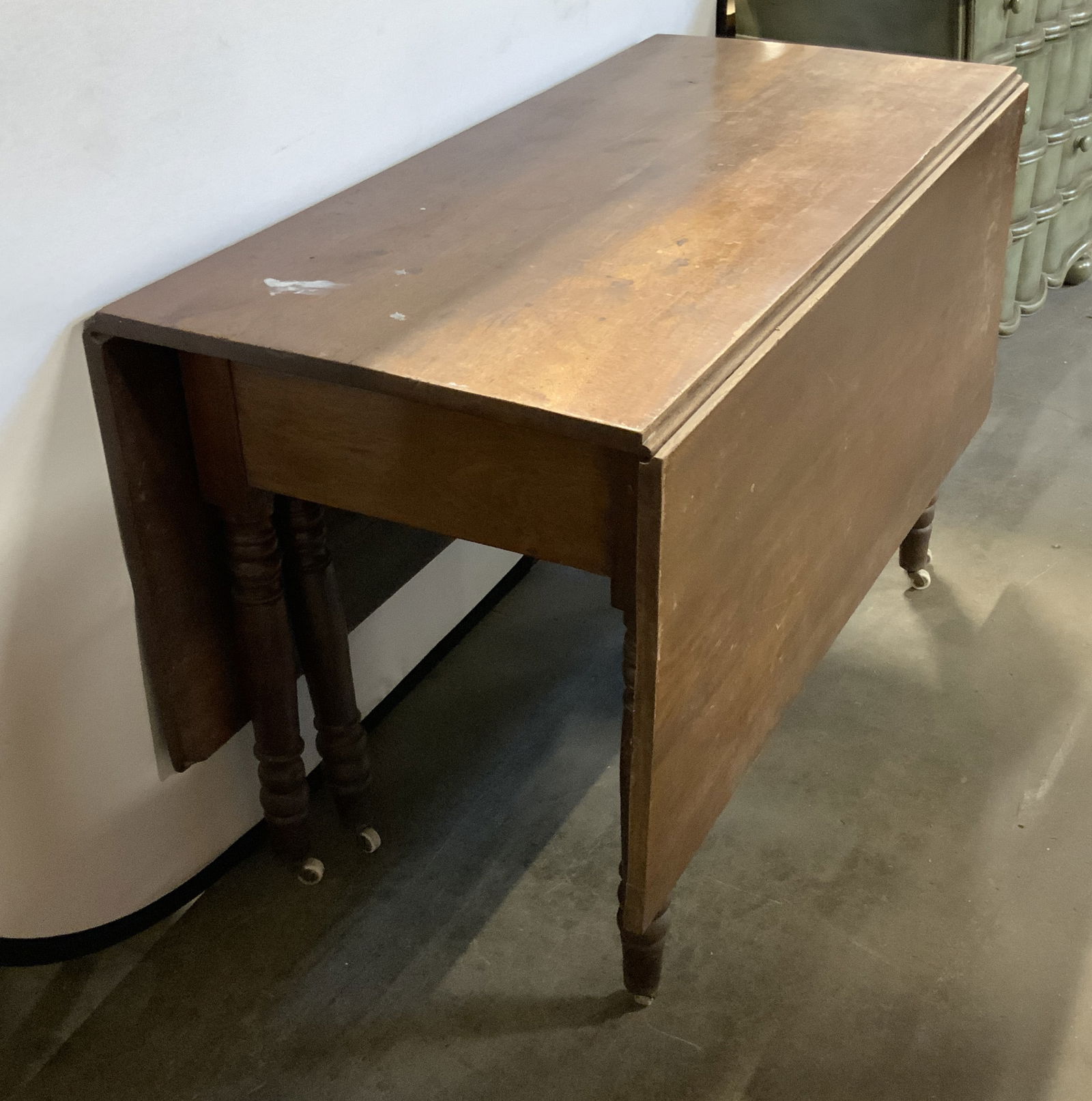 Antique Wooden Drop Leaf Table W/ Casters (1 of 9)