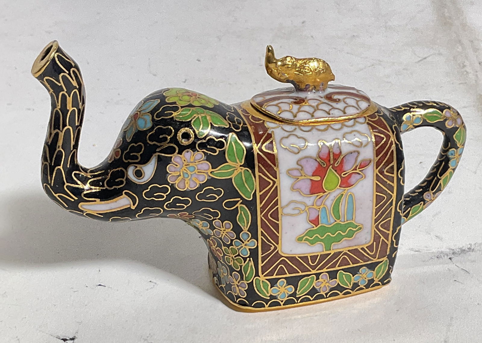 Small Enamel Elephant Teapot, Cloisonne Style (1 of 6)