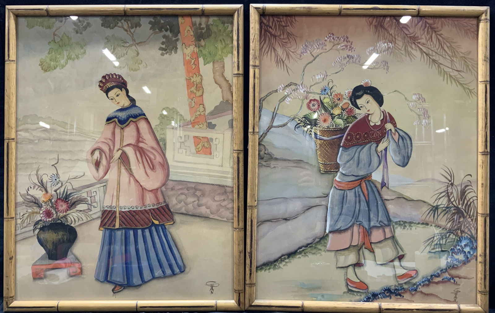 Pr Shan Sgd Asian Figural Watercolor Paintings (1 of 8)