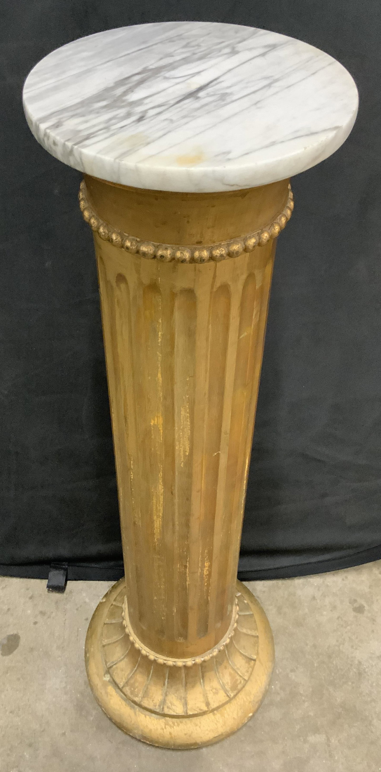 Vintage Gilt Wood Marble Top Column Pedestal (1 of 6)