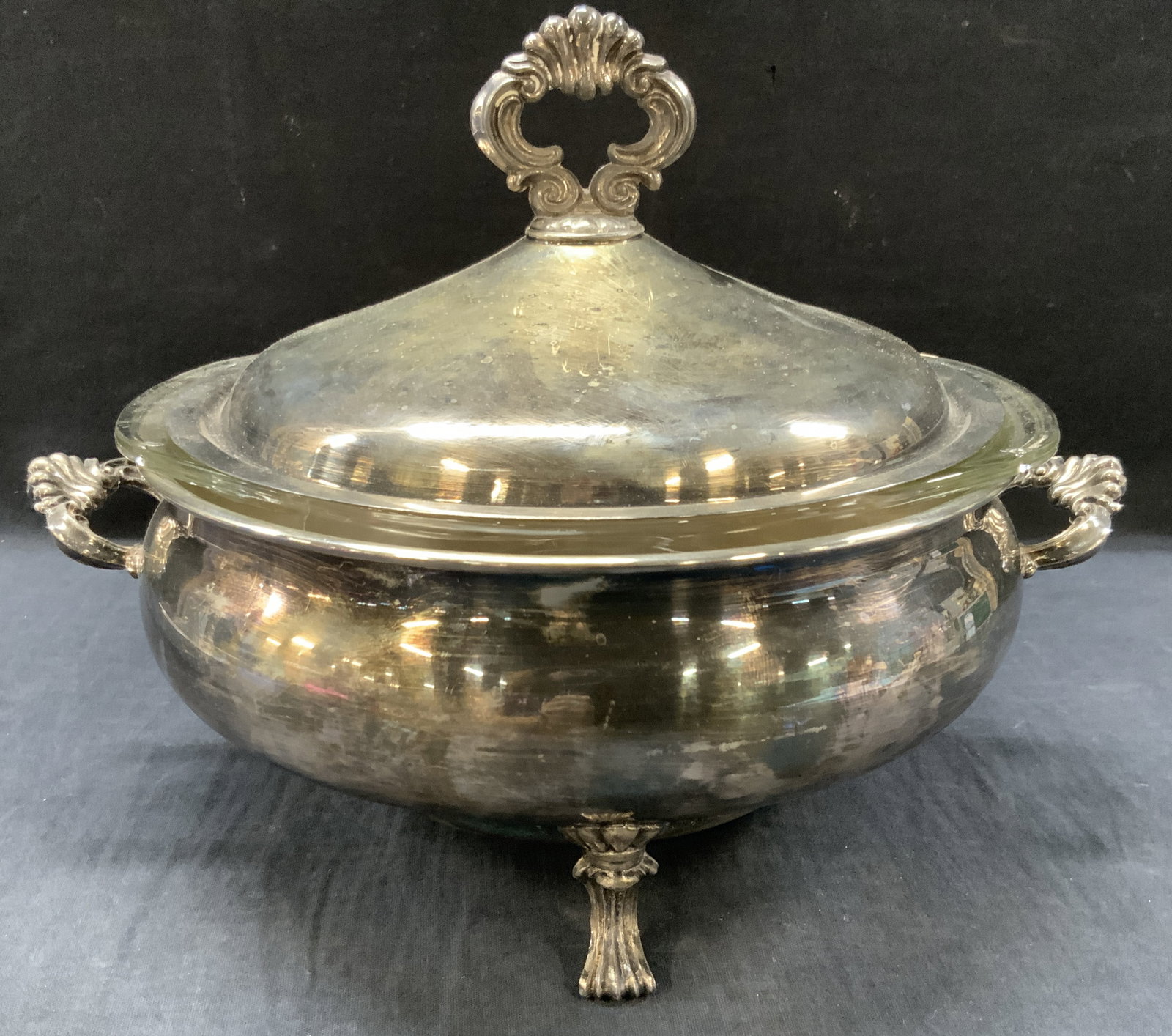 Rogers Silver Co Vntg Plated & Pyrex Chafing Dish (1 of 8)