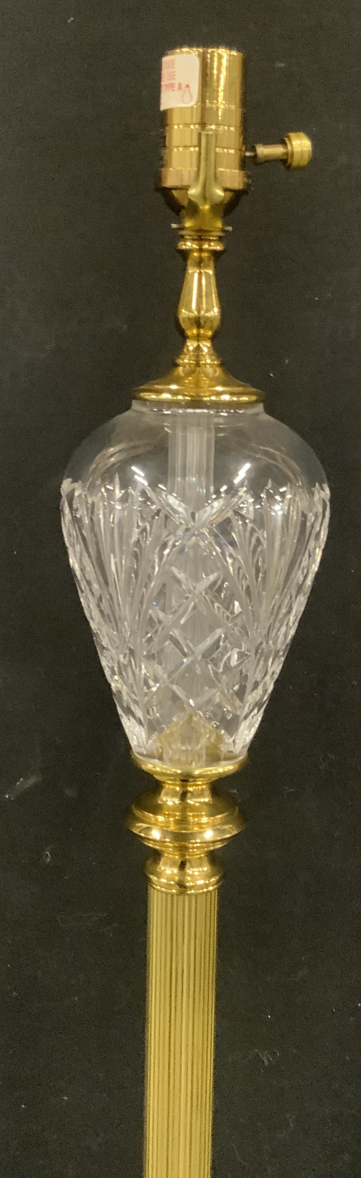 Vintage Cut Glass, Brass, & Marble Claw Foot Lamp: Vintage brass, glass, and marble standing lamp. Cut glass designs towards the light and clawed feet to the base. Measures approx. 51.5H x 8W in. Measured at widest point. Corded. Not tested for functi