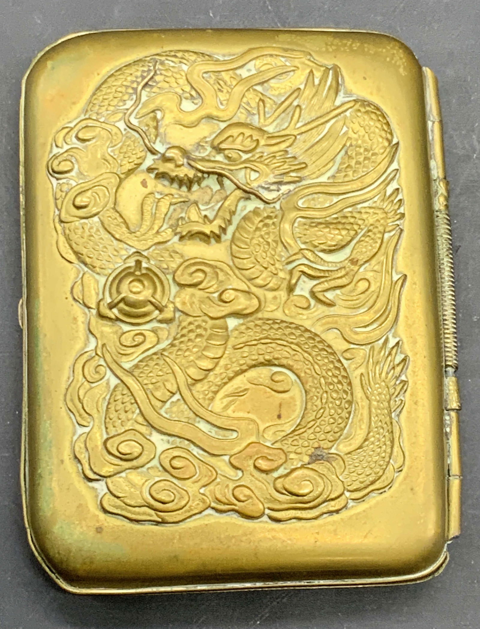 Vintage Signed Asian Brass Dragon Cigarette Case (1 of 10)