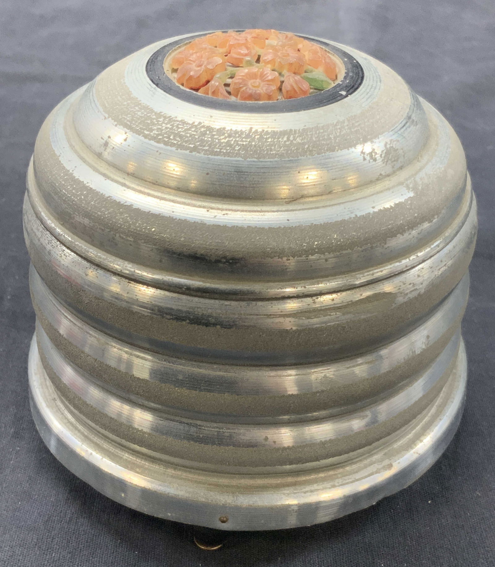 Vntg Carved Stone Cap Aluminum Powder Music Box (1 of 7)