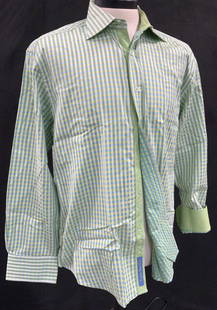 Robert Graham Gingham Cotton Mens Shirt: 2XL Luxury designer Robert Graham gingham long sleeve shirt in colors of aqua, lime, and white. Underside of buttons has a stitched paisley. Mens big and tall shirt, Mens wearables, Mens Fashion, Desi