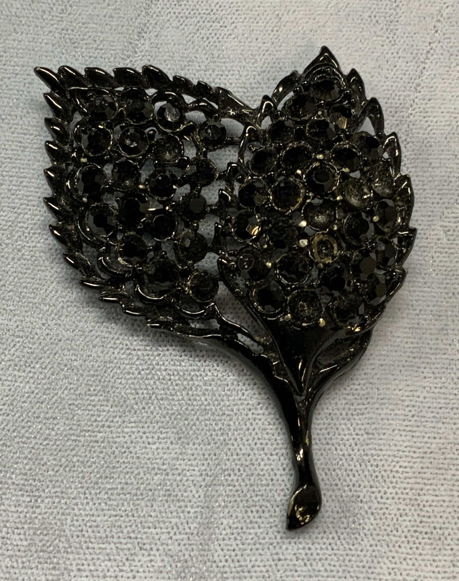 Black Enamel Crystal Leaf Brooch (1 of 6)