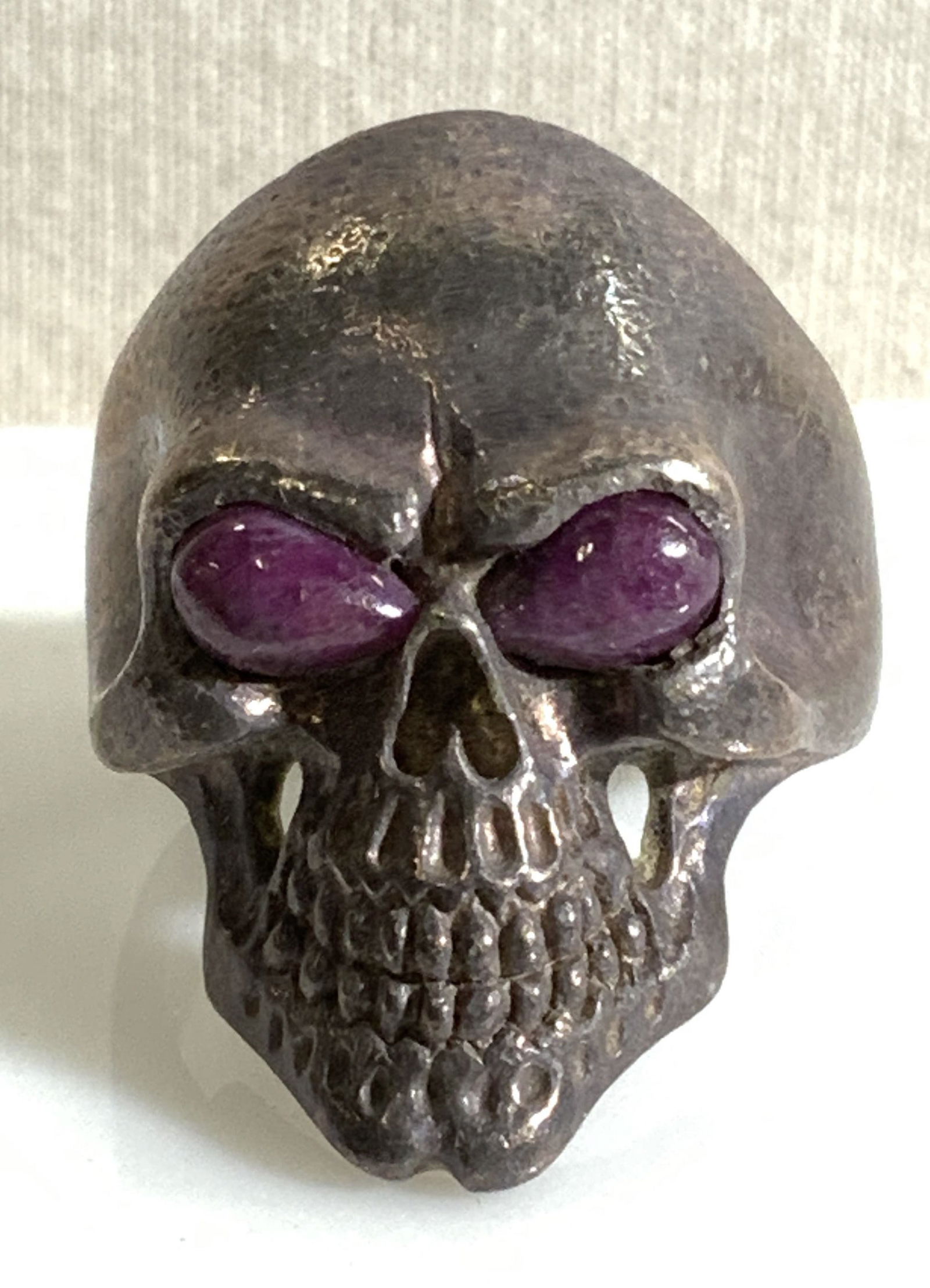 Sterling Silver Skull Head Ring w Red Topaz Eyes (1 of 7)