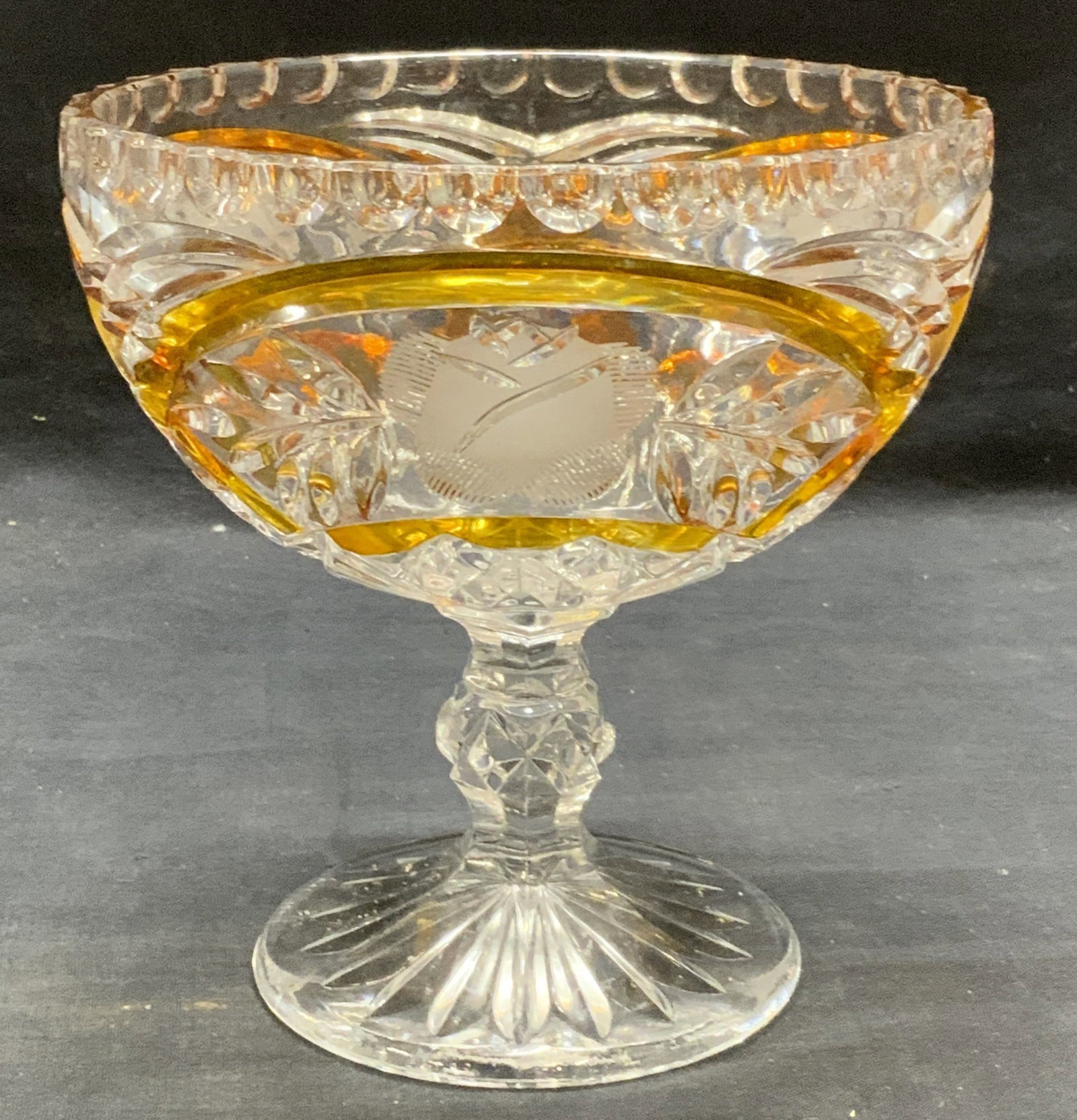 Orange to Clear Cut Crystal Footed Bowl (1 of 7)
