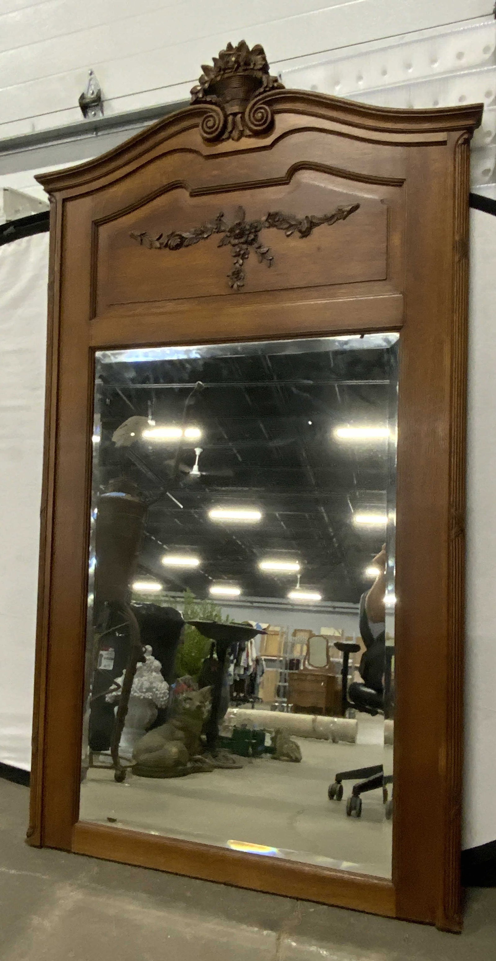 19thC Continental Carved Wood Pier Mirror 70in (1 of 10)